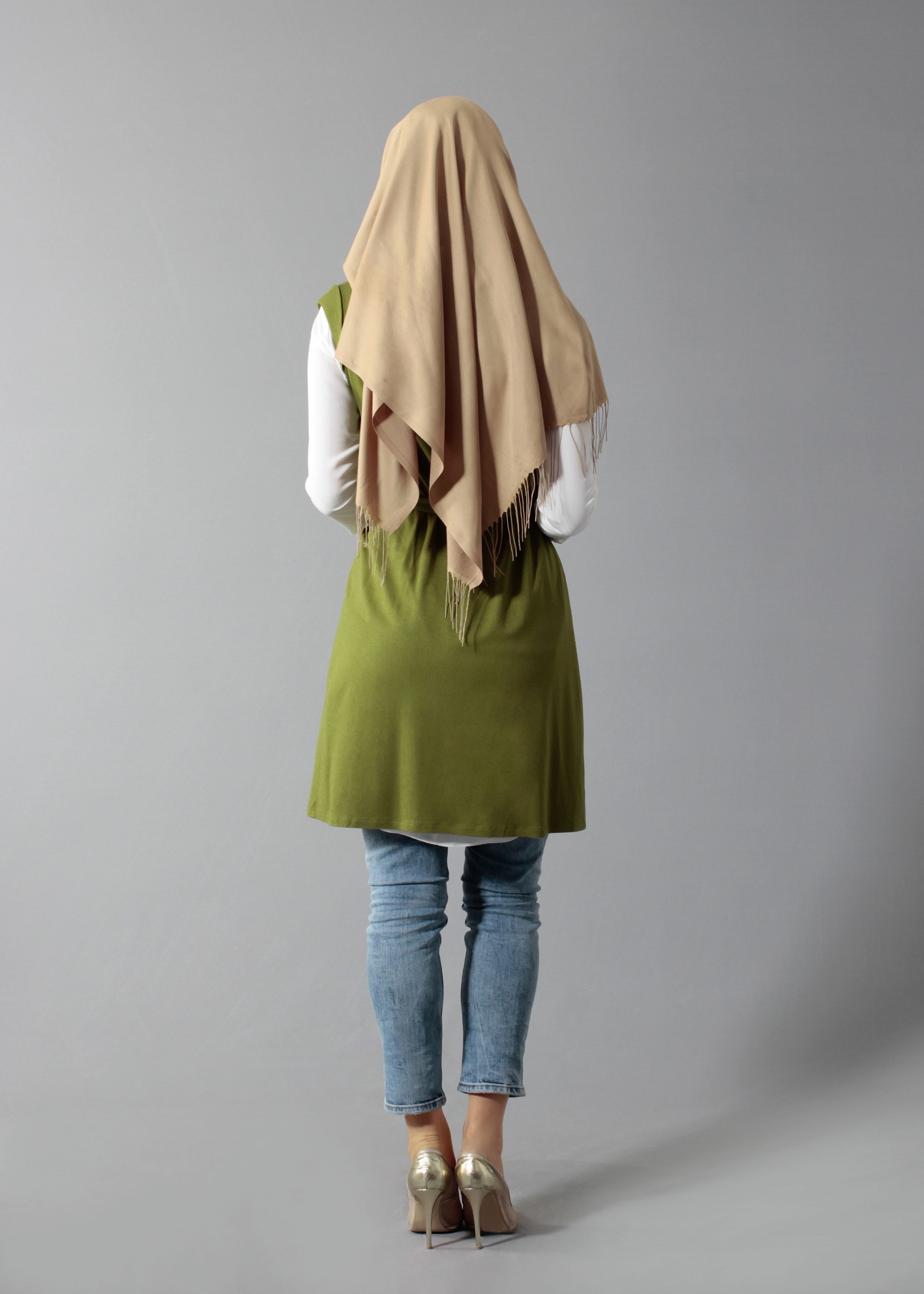 Tesettür giyim YEŞİL 4551 New Viscon Lycra Tesettür Tunik 38/46 TEK40