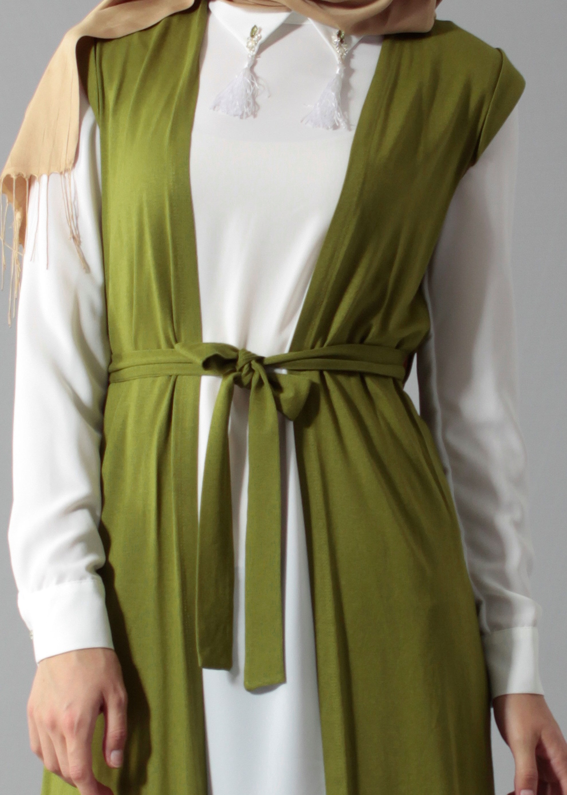 Tesettür giyim YEŞİL 4551 New Viscon Lycra Tesettür Tunik 38/46 TEK40