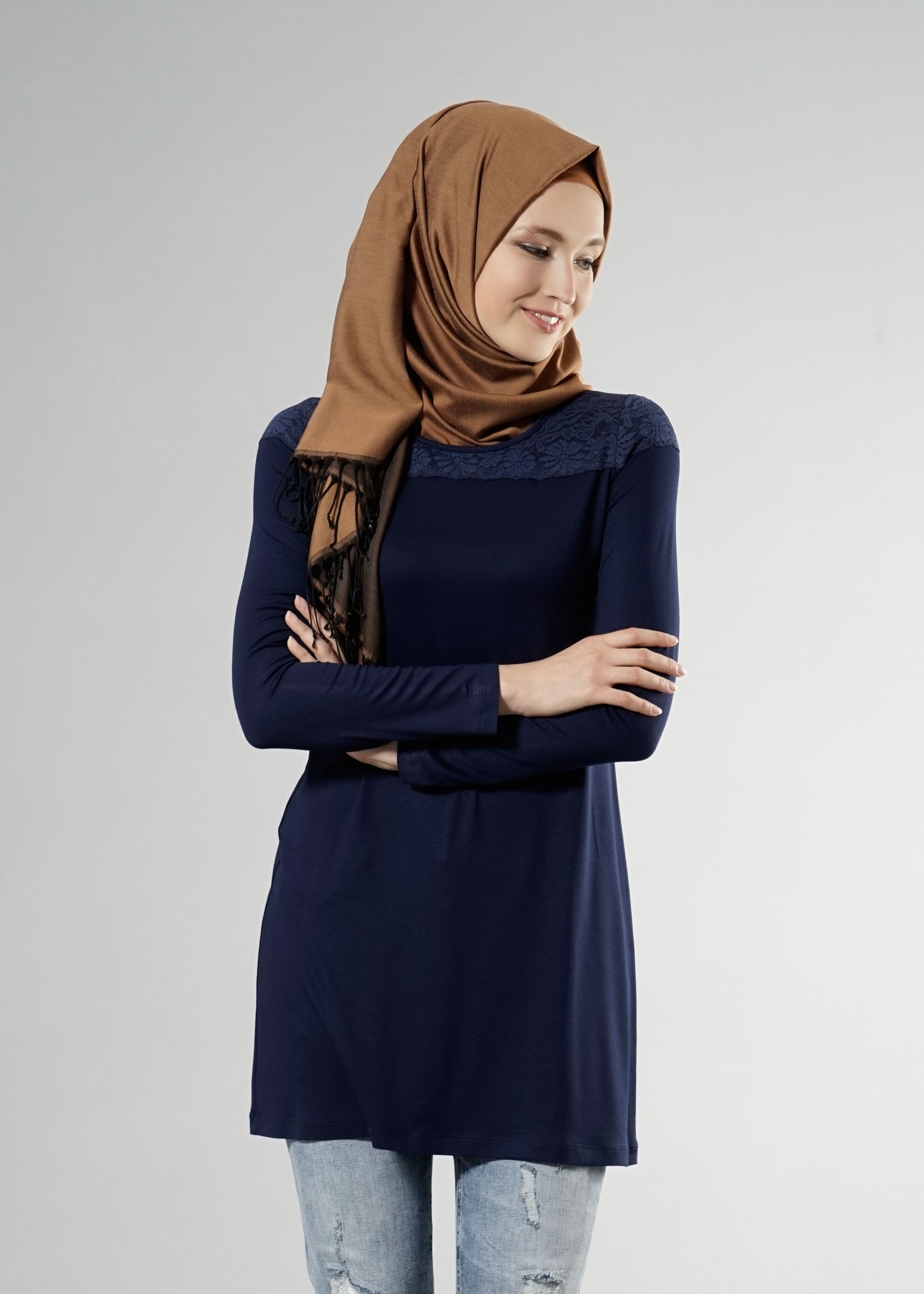 Tesettür giyim LACİVERT 4555 New Viscon Lycra Tesettür Tunik 38/46