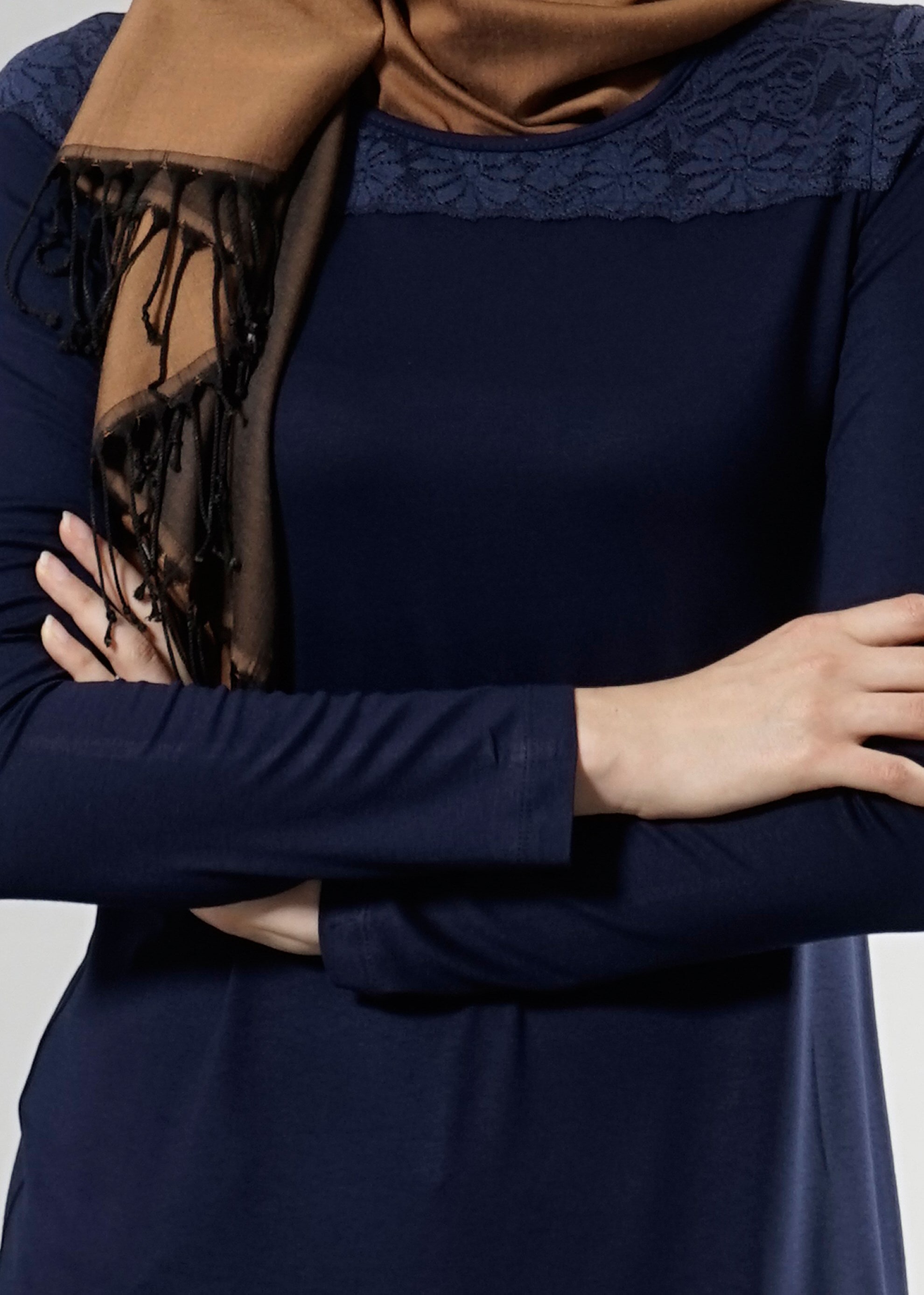 Tesettür giyim LACİVERT 4555 New Viscon Lycra Tesettür Tunik 38/46