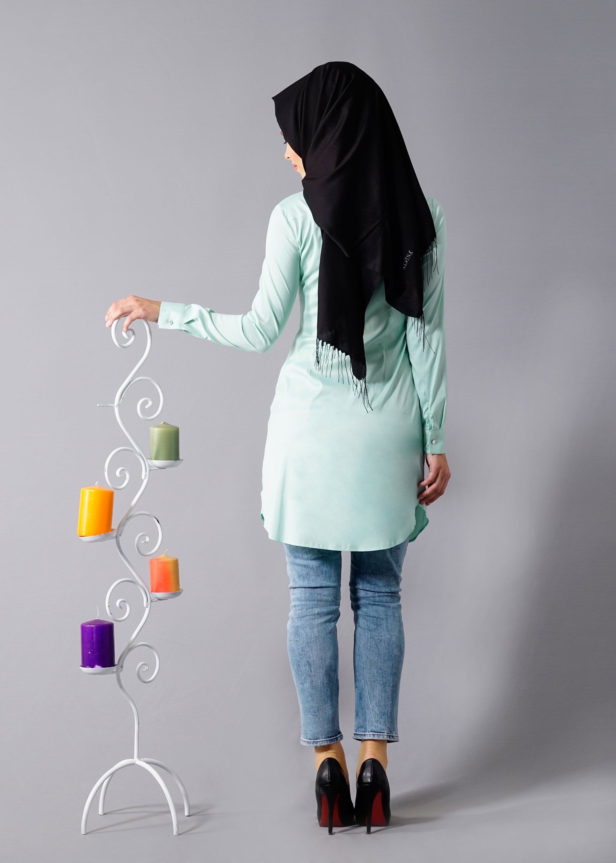 Tesettür giyim MAVİ GÖMLEK YAKA TUNİK 4575