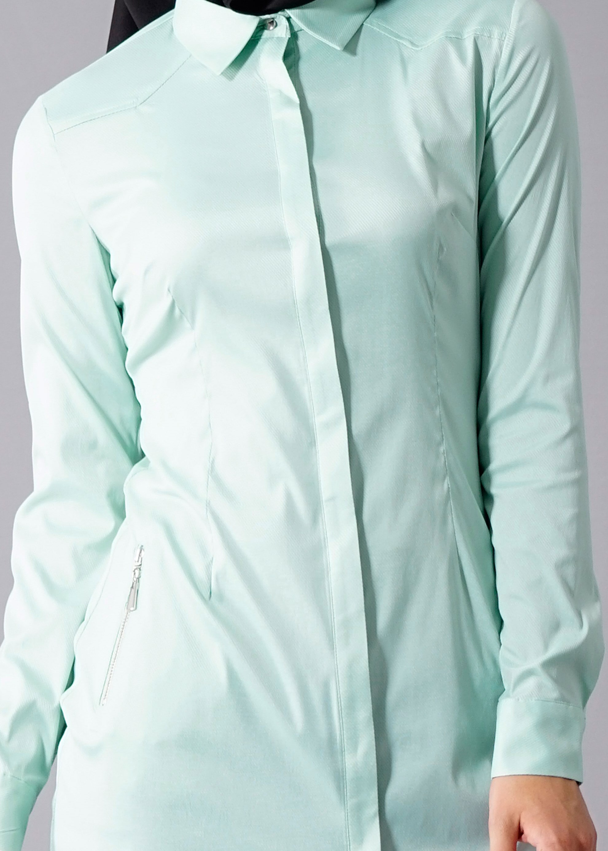 Tesettür giyim MAVİ GÖMLEK YAKA TUNİK 4575