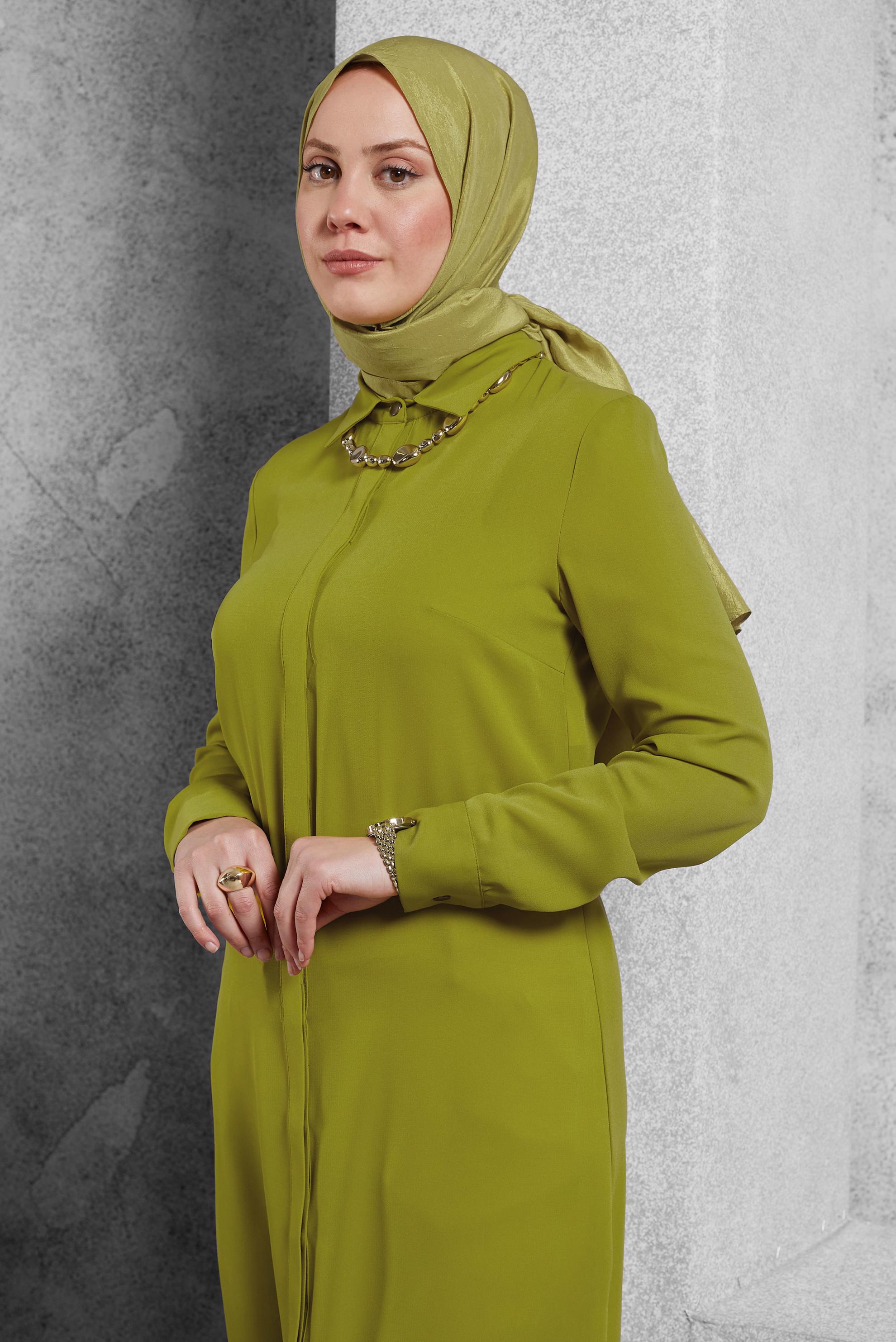 Tesettür giyim YEŞİL GÖMLEK YAKA TUNİK 4579 