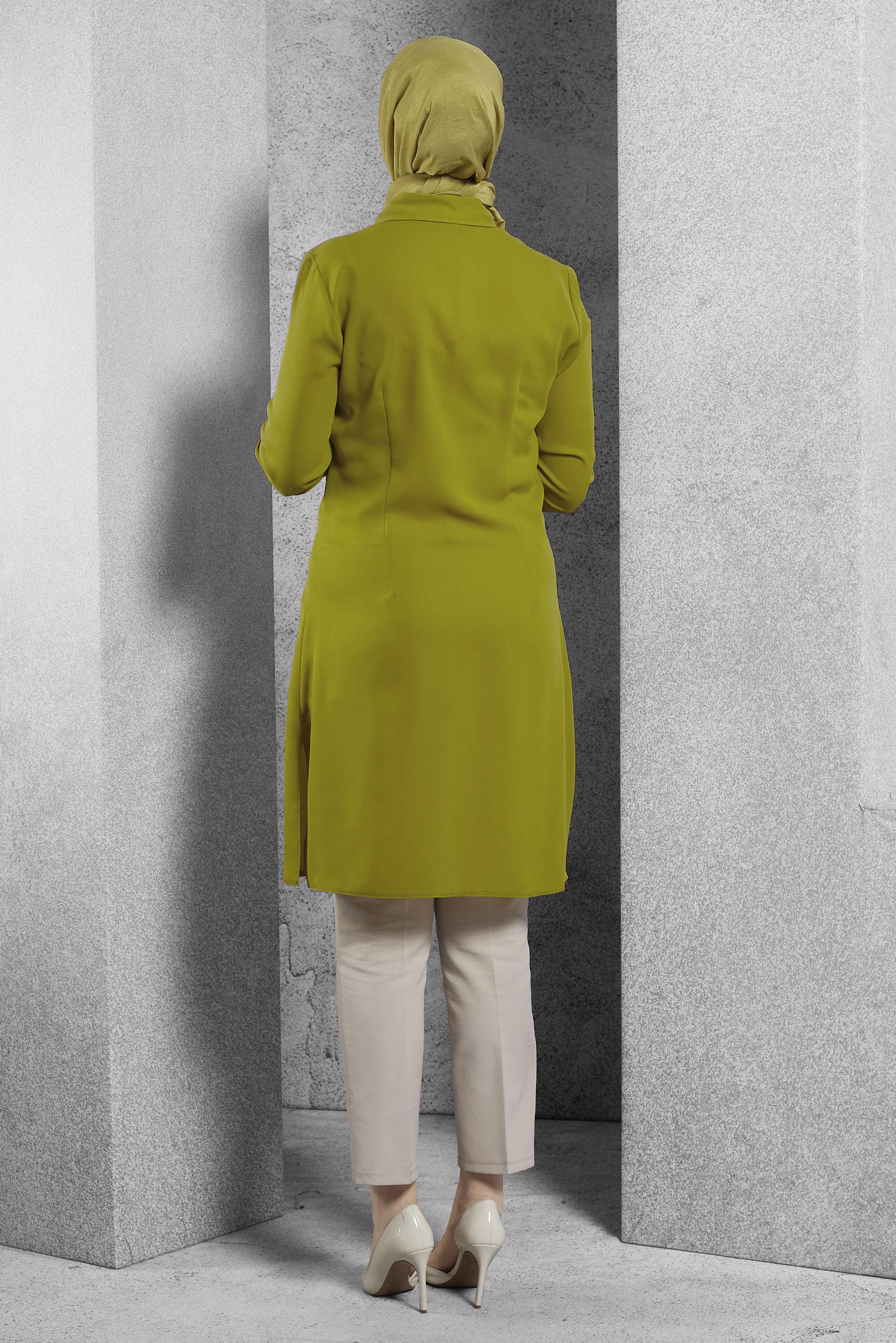 Tesettür giyim YEŞİL GÖMLEK YAKA TUNİK 4579 