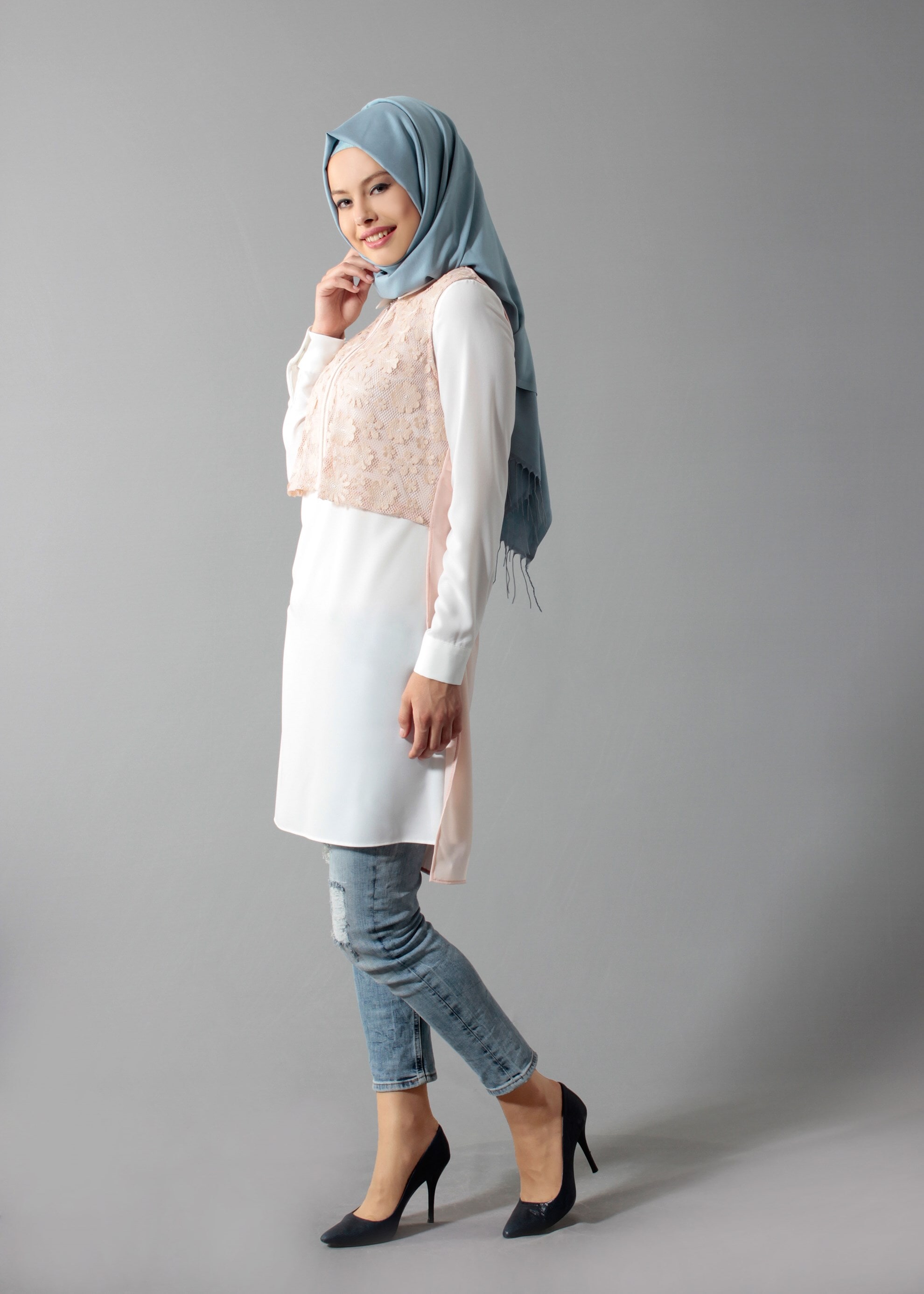 Tesettür giyim PUDRA  İKİLİ TUNİK  4584