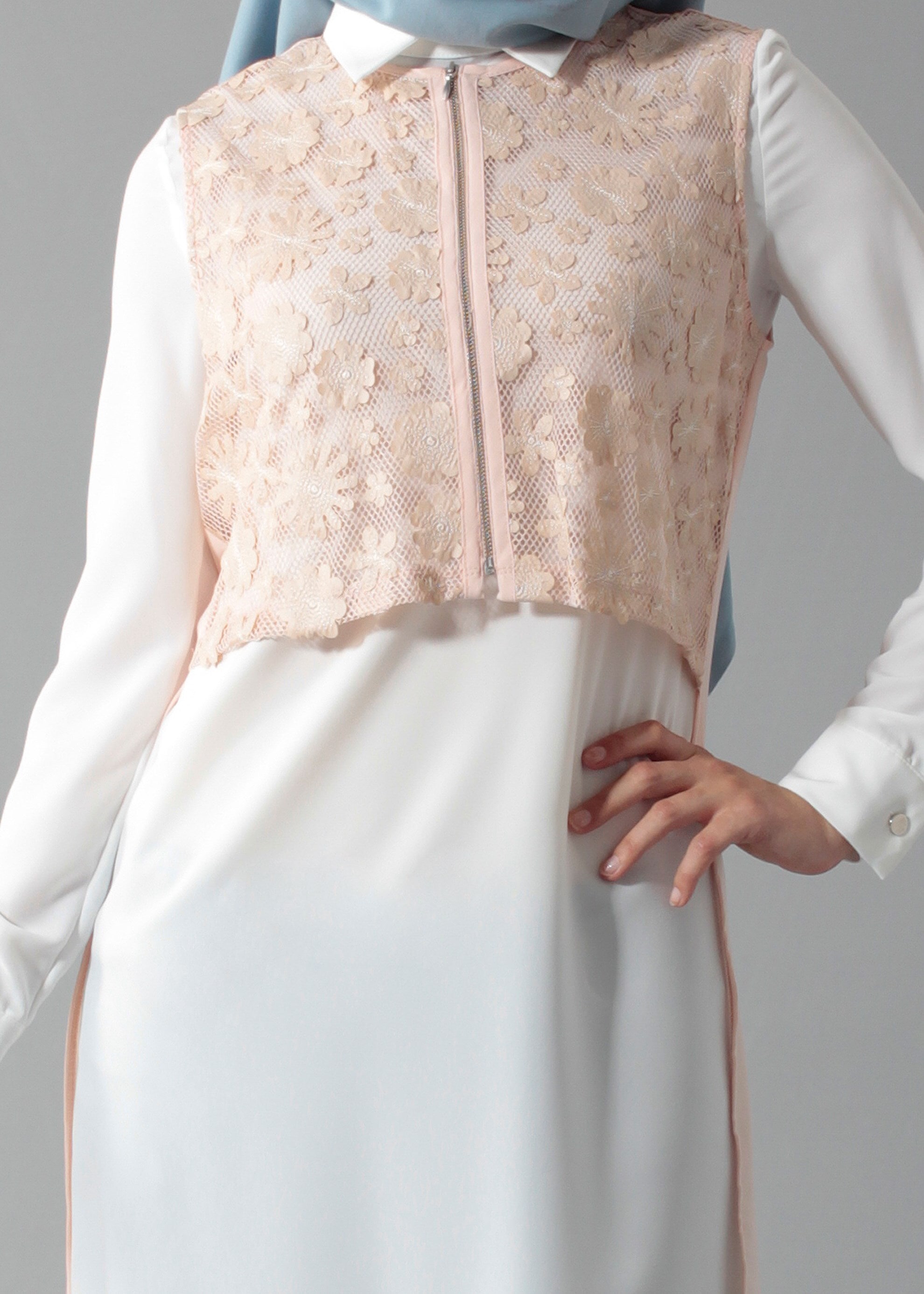 Tesettür giyim PUDRA  İKİLİ TUNİK  4584