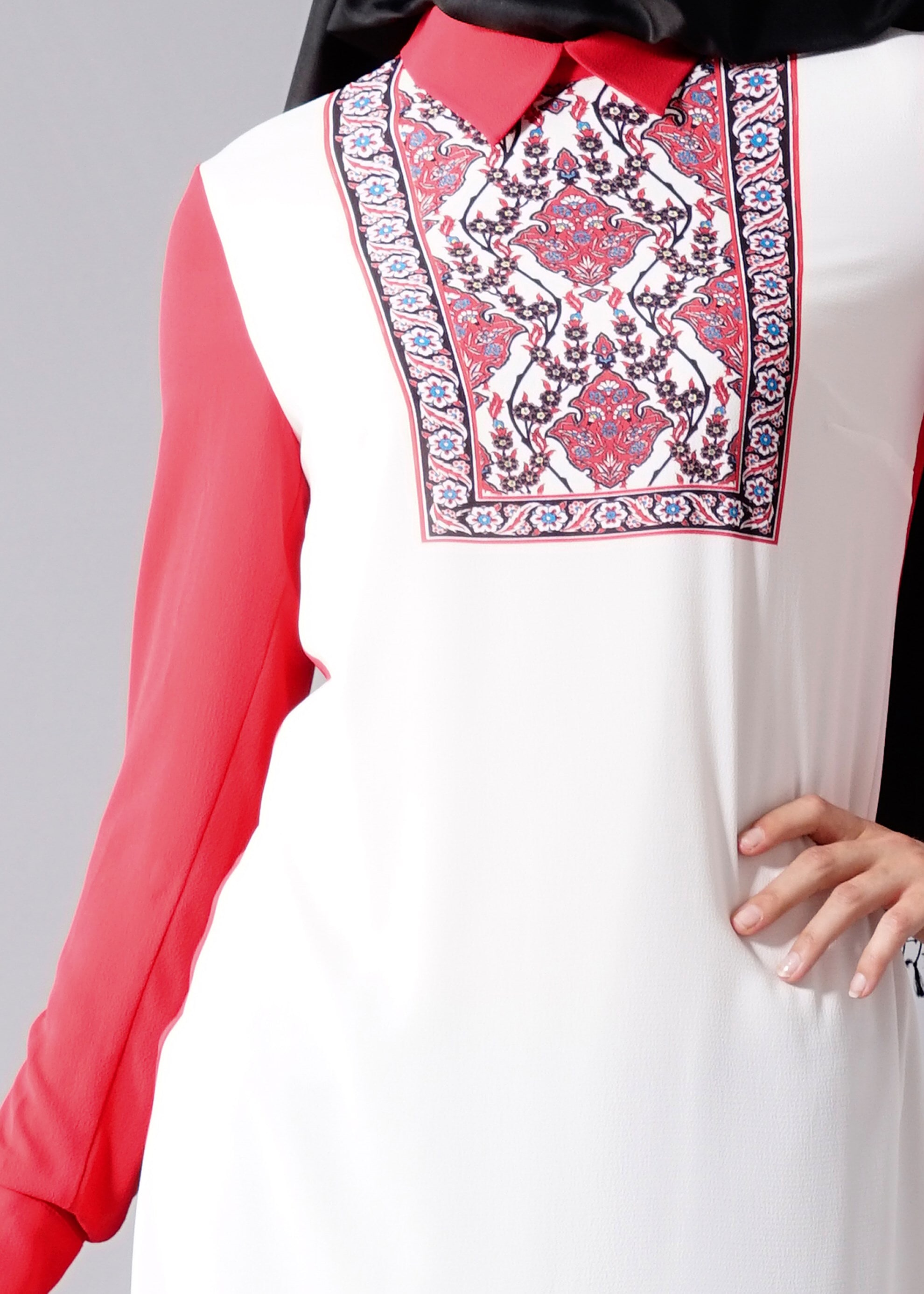 Tesettür giyim KIRMIZI GÖMLEK YAKA TUNİK 4591 