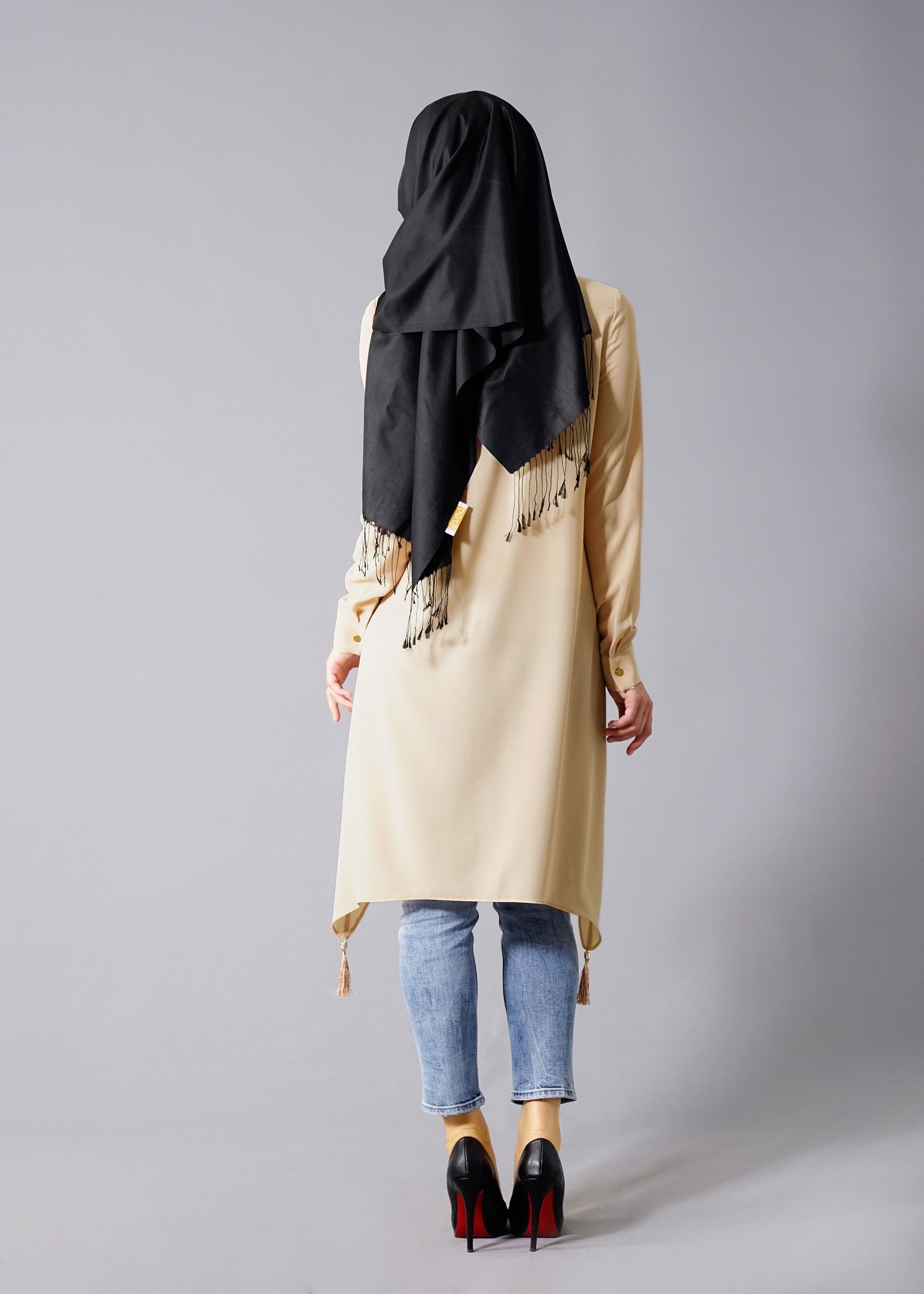 Tesettür giyim BEJ GÖMLEK YAKA TUNİK 4603 