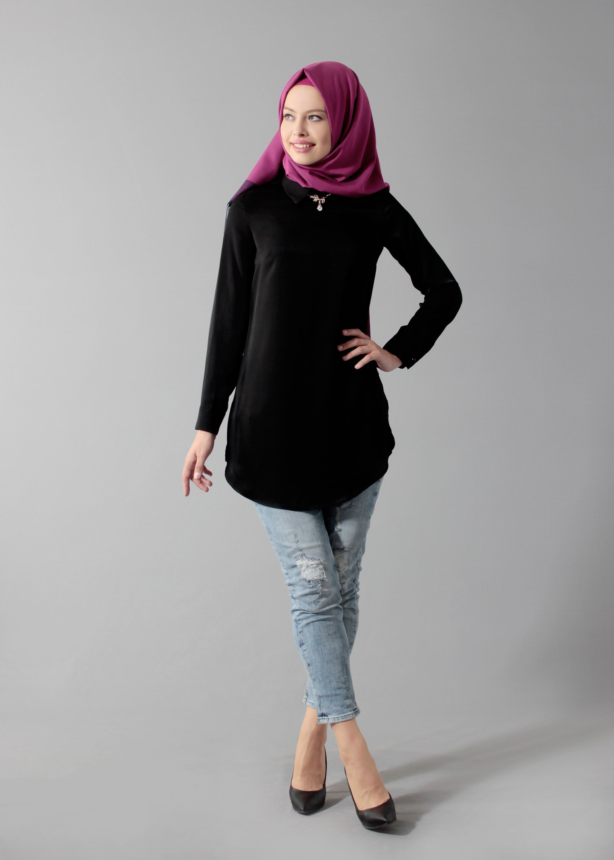 Tesettür giyim SİYAH TESETTÜR DÜZ TUNİK 4611 