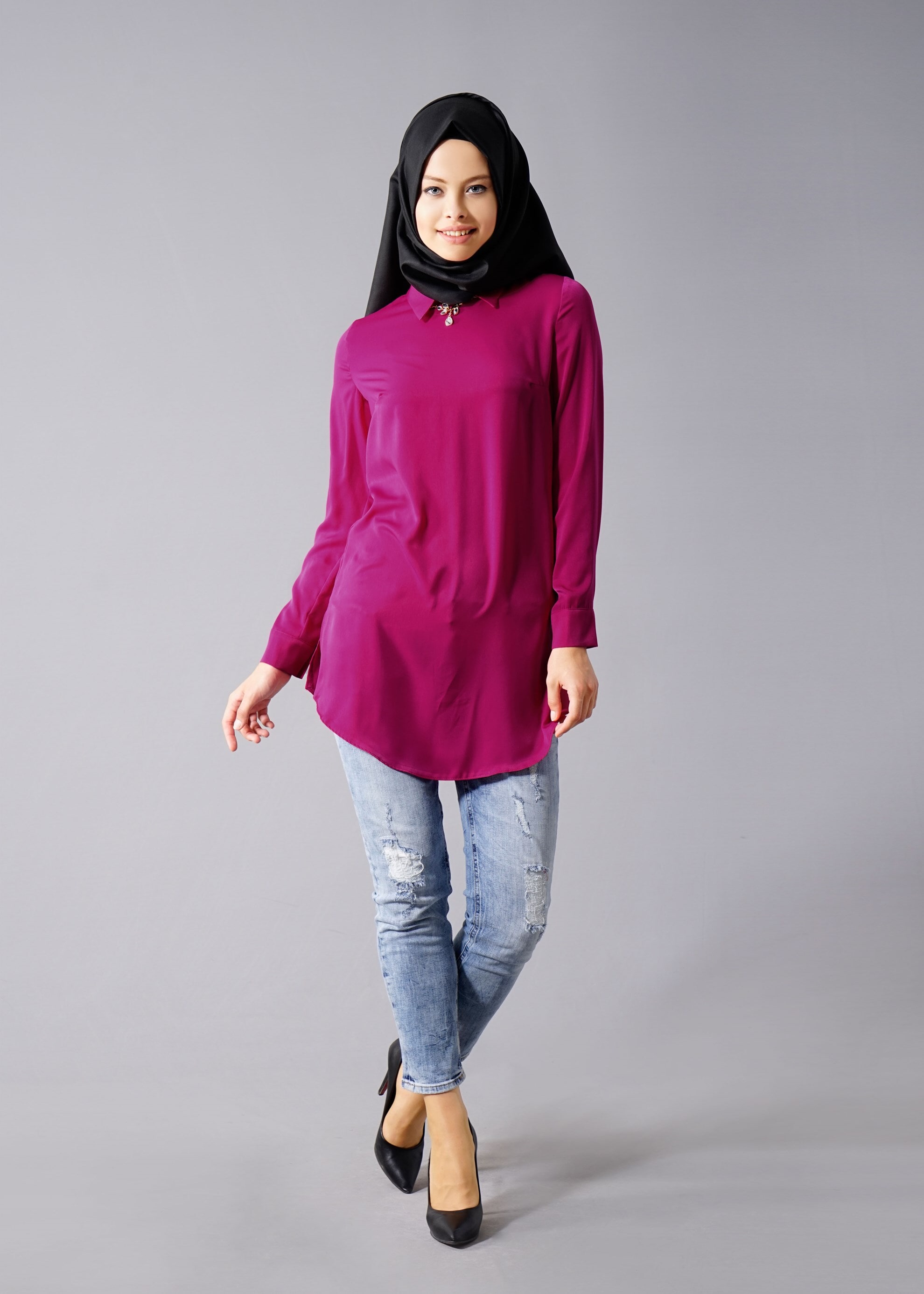 Tesettür giyim FUŞYA TESETTÜR DÜZ TUNİK 4611 