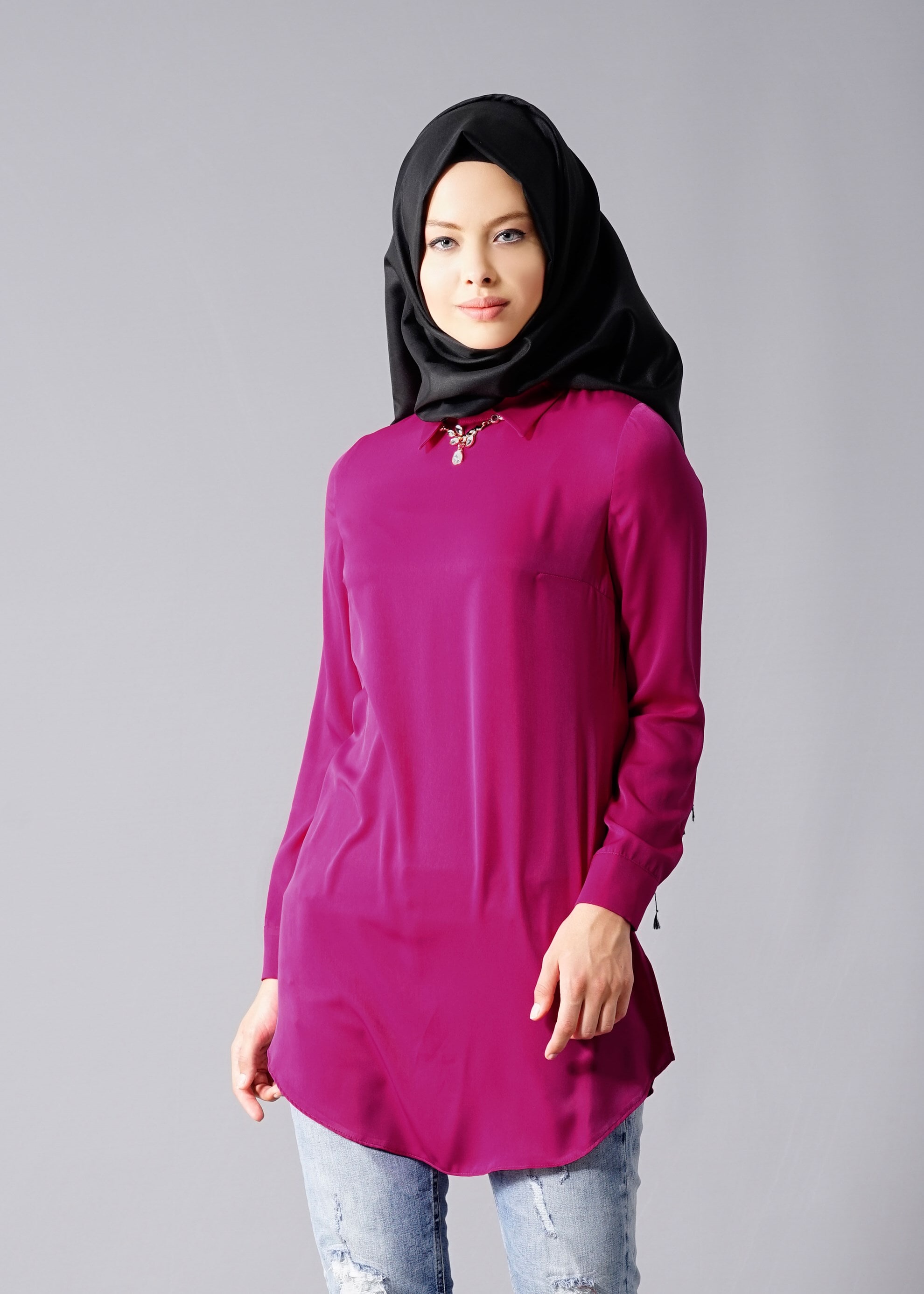 Tesettür giyim FUŞYA TESETTÜR DÜZ TUNİK 4611 