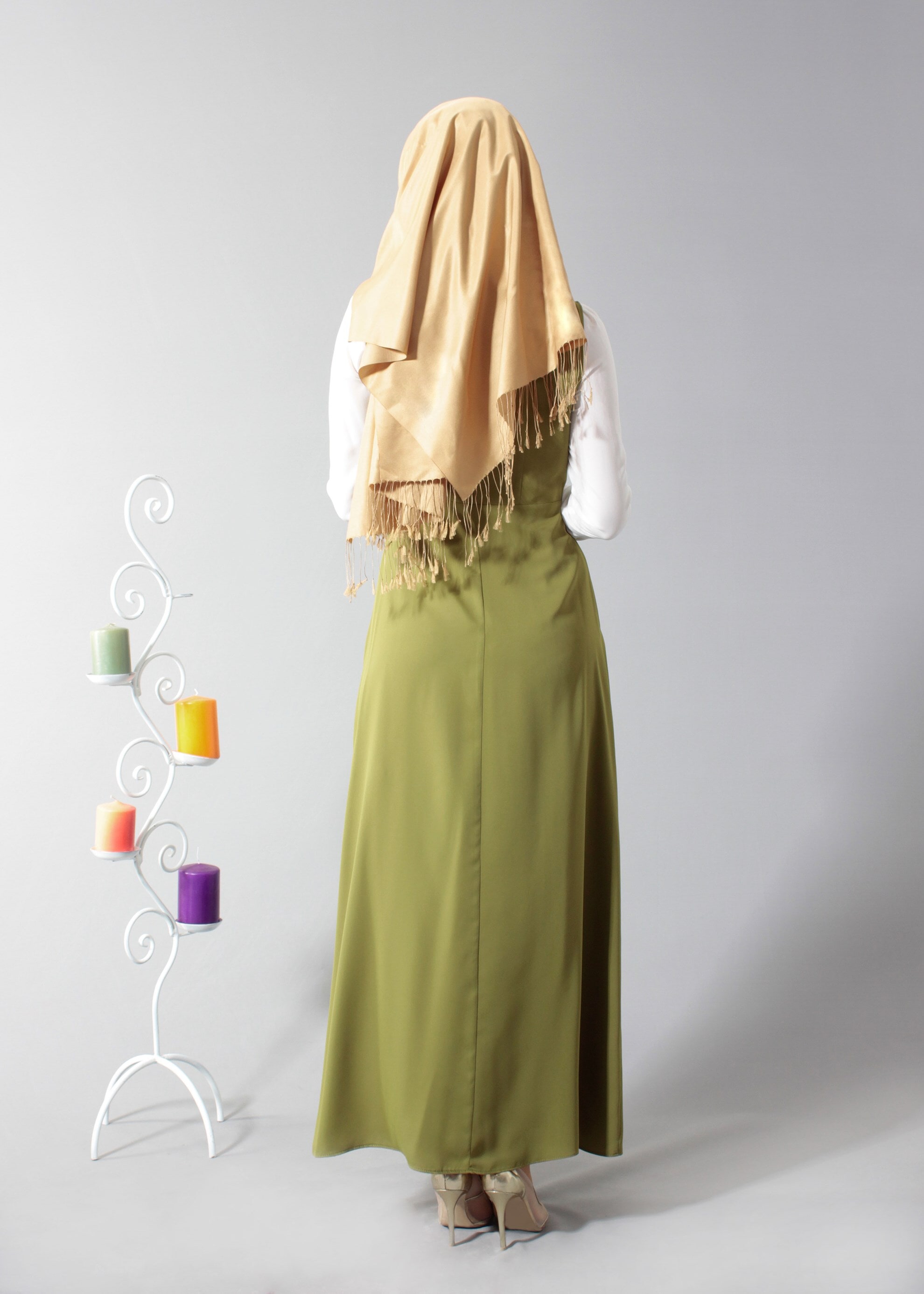 Tesettür giyim YEŞİL İŞLEMELİ İKİLİ TUNİK 4619