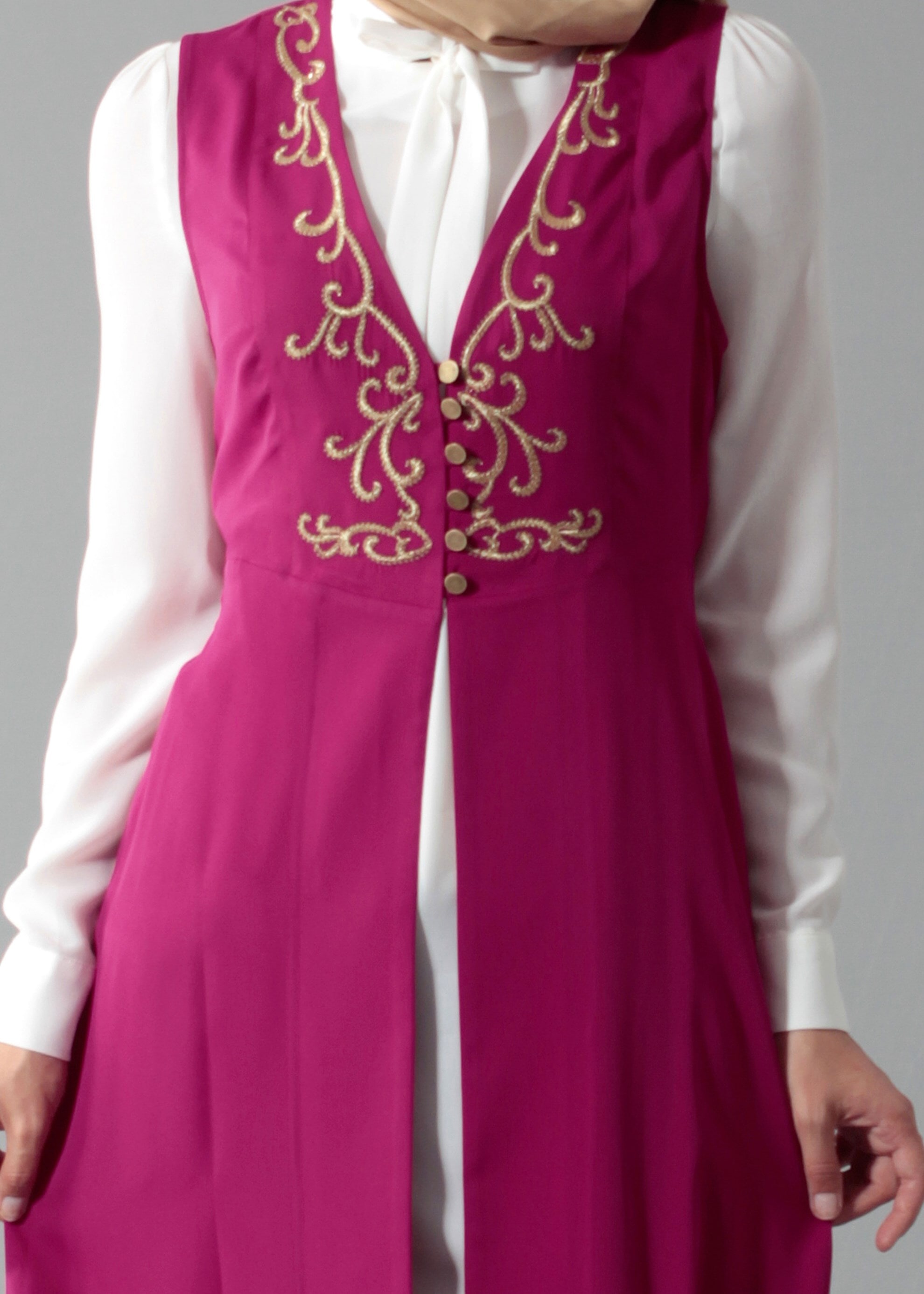 Tesettür giyim FUŞYA İŞLEMELİ İKİLİ TUNİK 4619