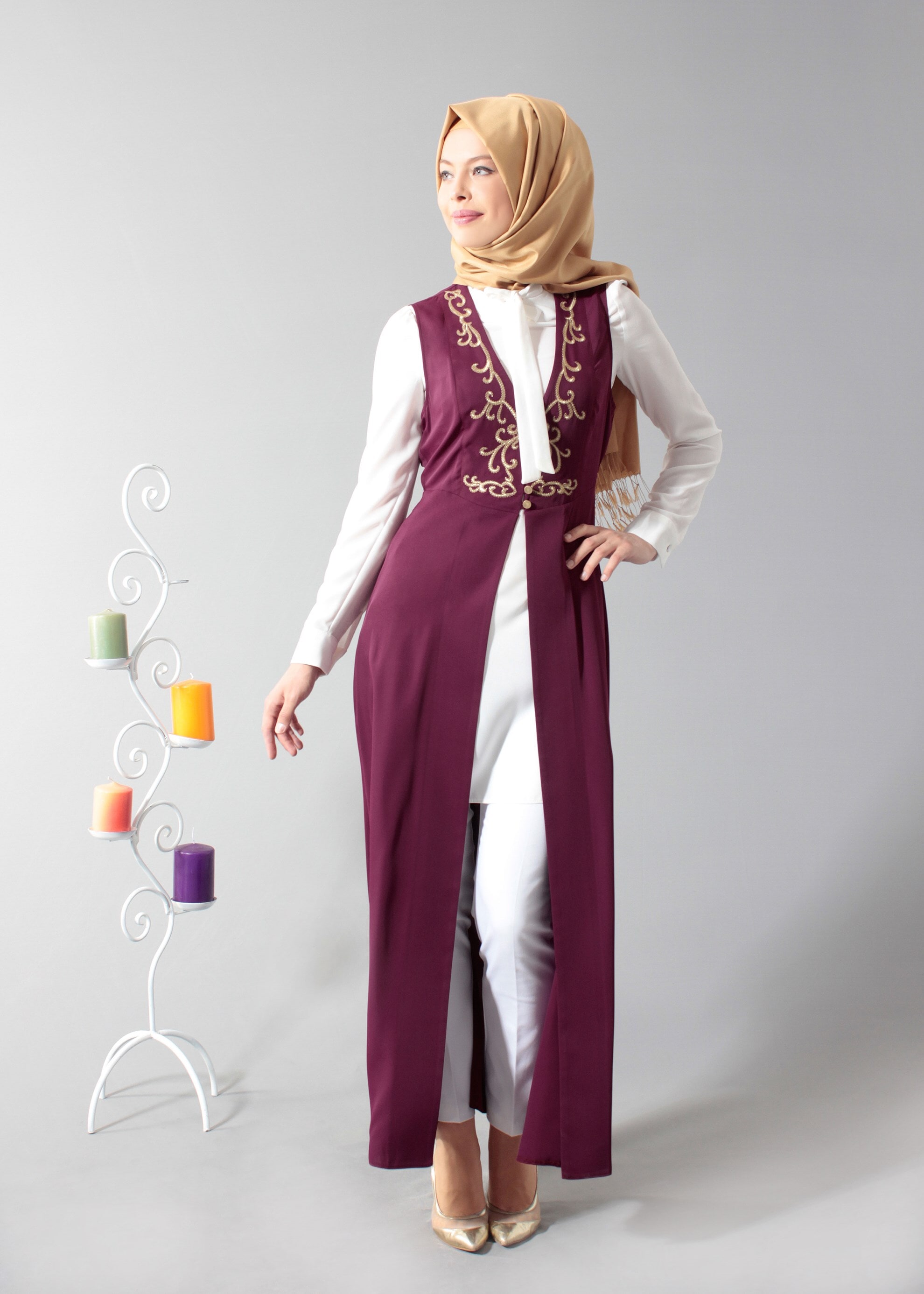 Tesettür giyim MÜRDÜM İŞLEMELİ İKİLİ TUNİK 4619