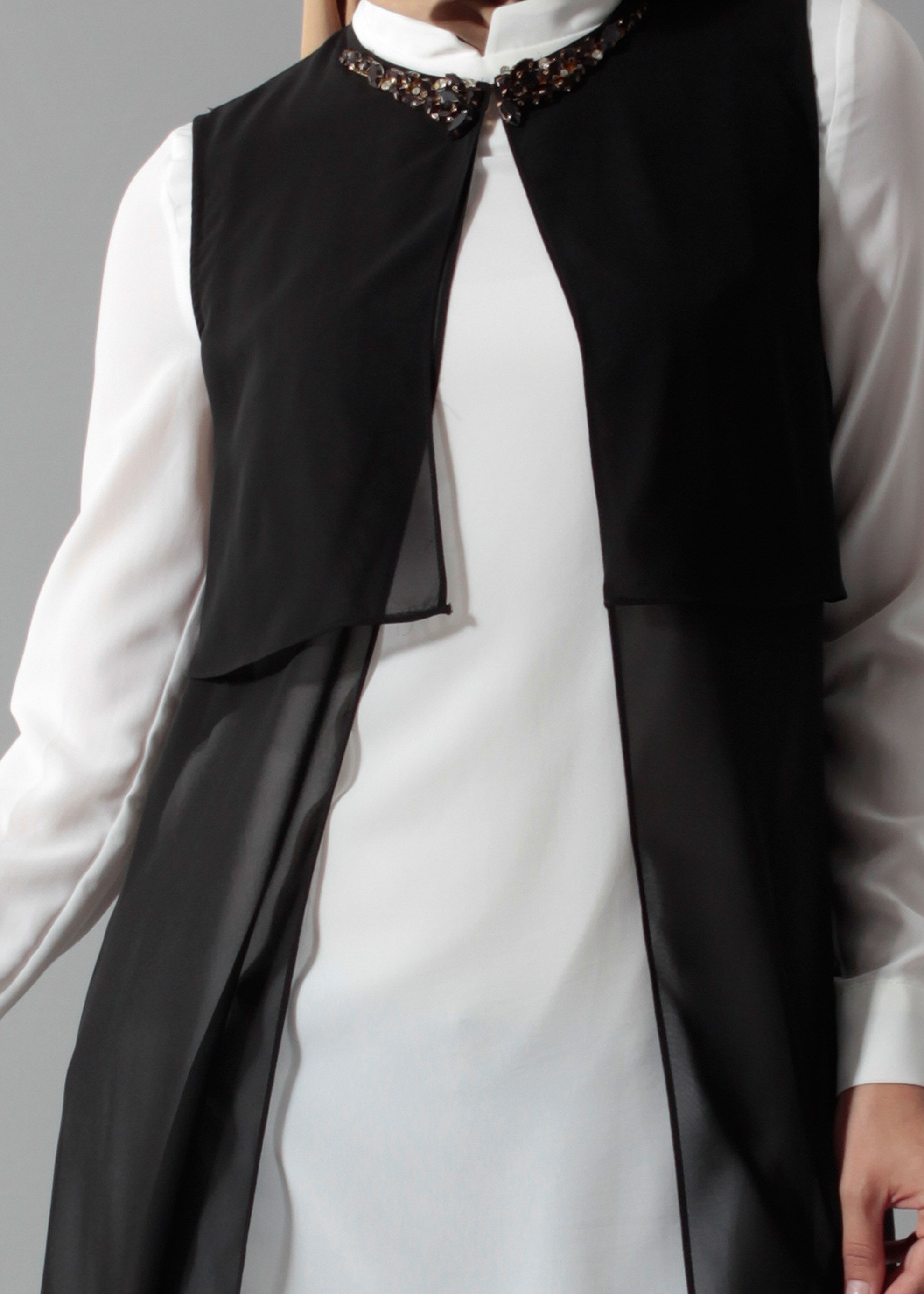 Tesettür giyim SİYAH 4635 New Multi Şifon 2&prime;li Tesettür Tunik 38/48 TEK40