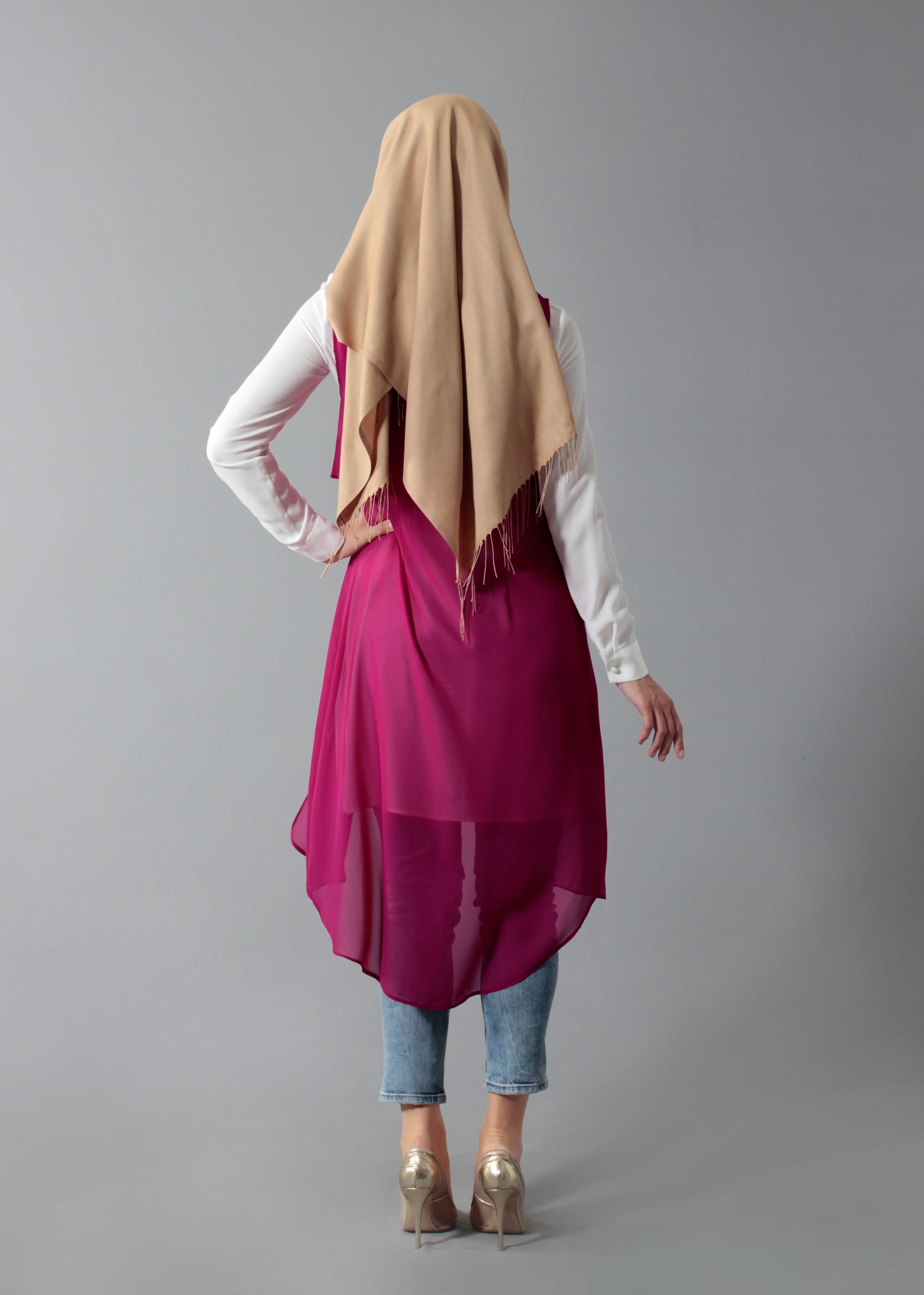 Tesettür giyim FUŞYA 4635 New Multi Şifon 2&prime;li Tesettür Tunik 38/48 TEK40