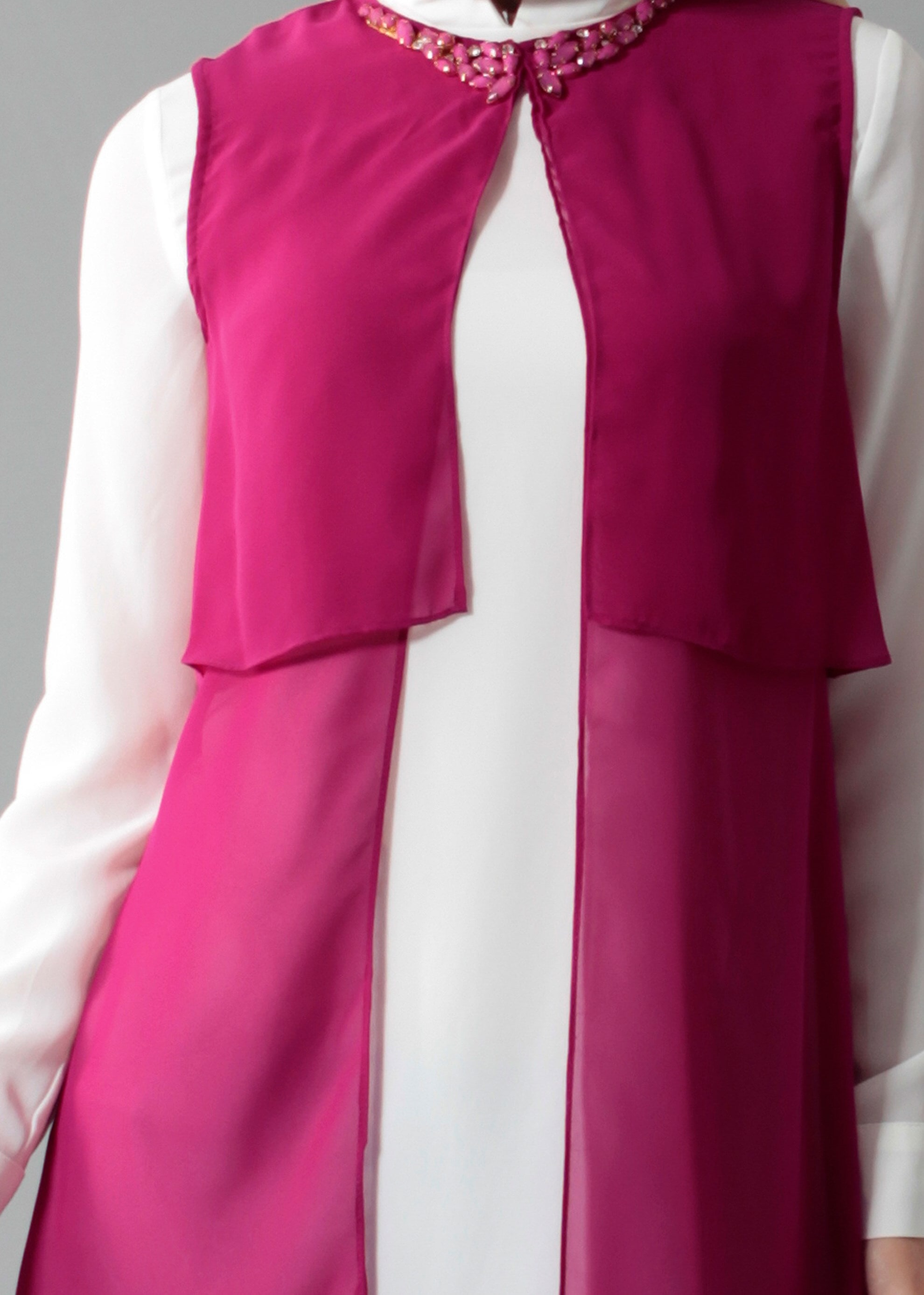 Tesettür giyim FUŞYA 4635 New Multi Şifon 2&prime;li Tesettür Tunik 38/48 TEK40