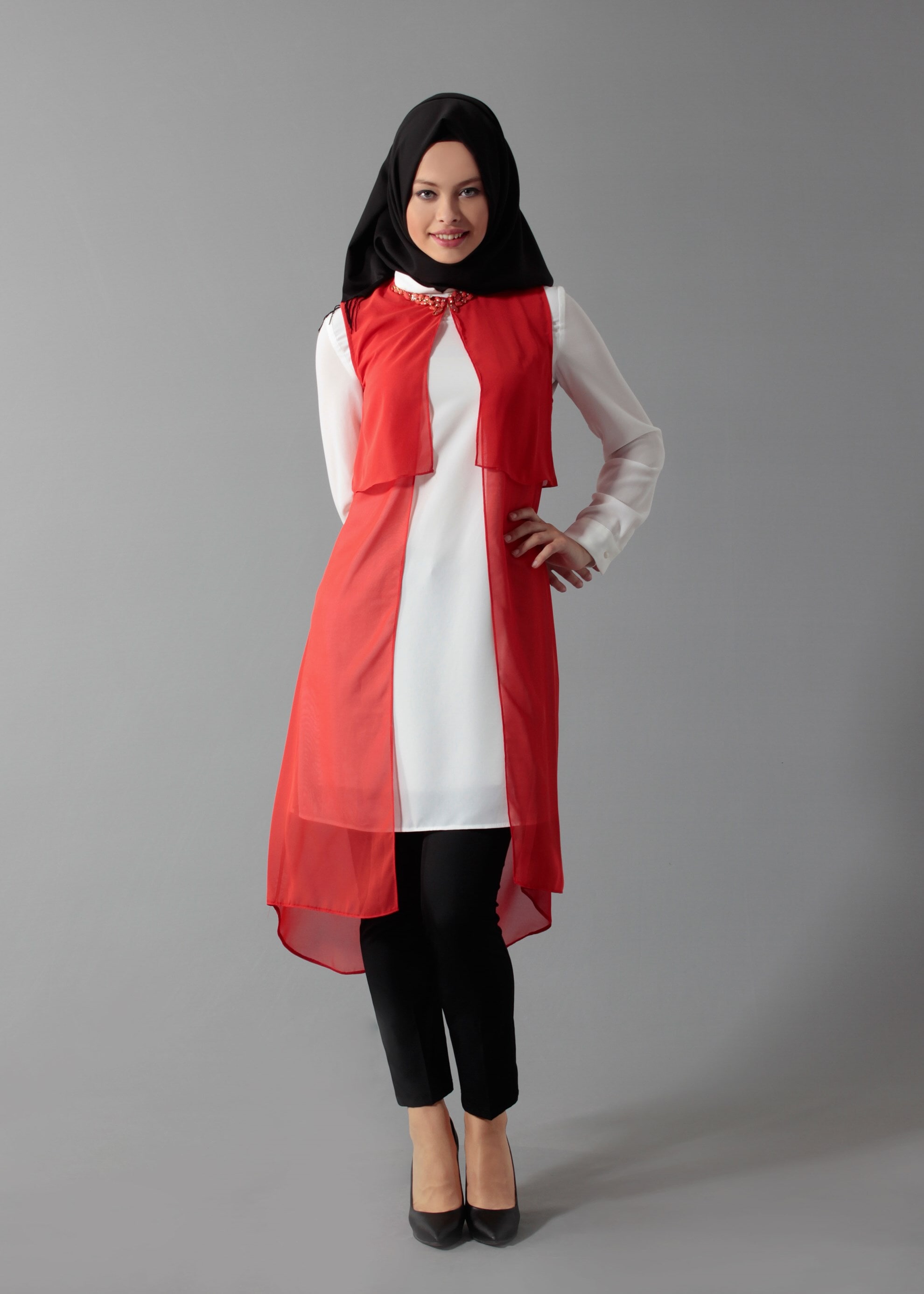 Tesettür giyim MERCAN 4635 New Multi Şifon 2&prime;li Tesettür Tunik 38/48 TEK40