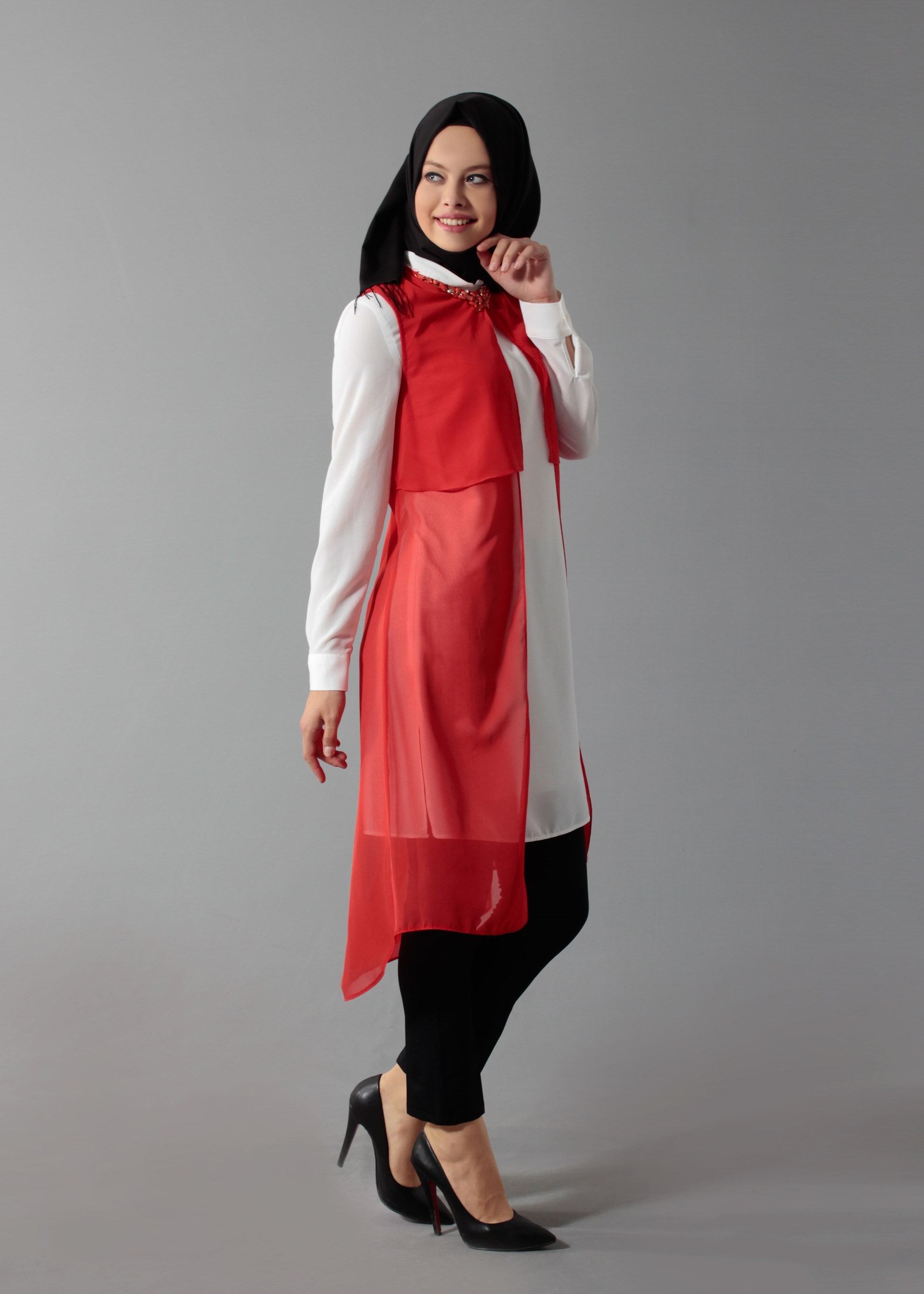 Tesettür giyim MERCAN 4635 New Multi Şifon 2&prime;li Tesettür Tunik 38/48 TEK40