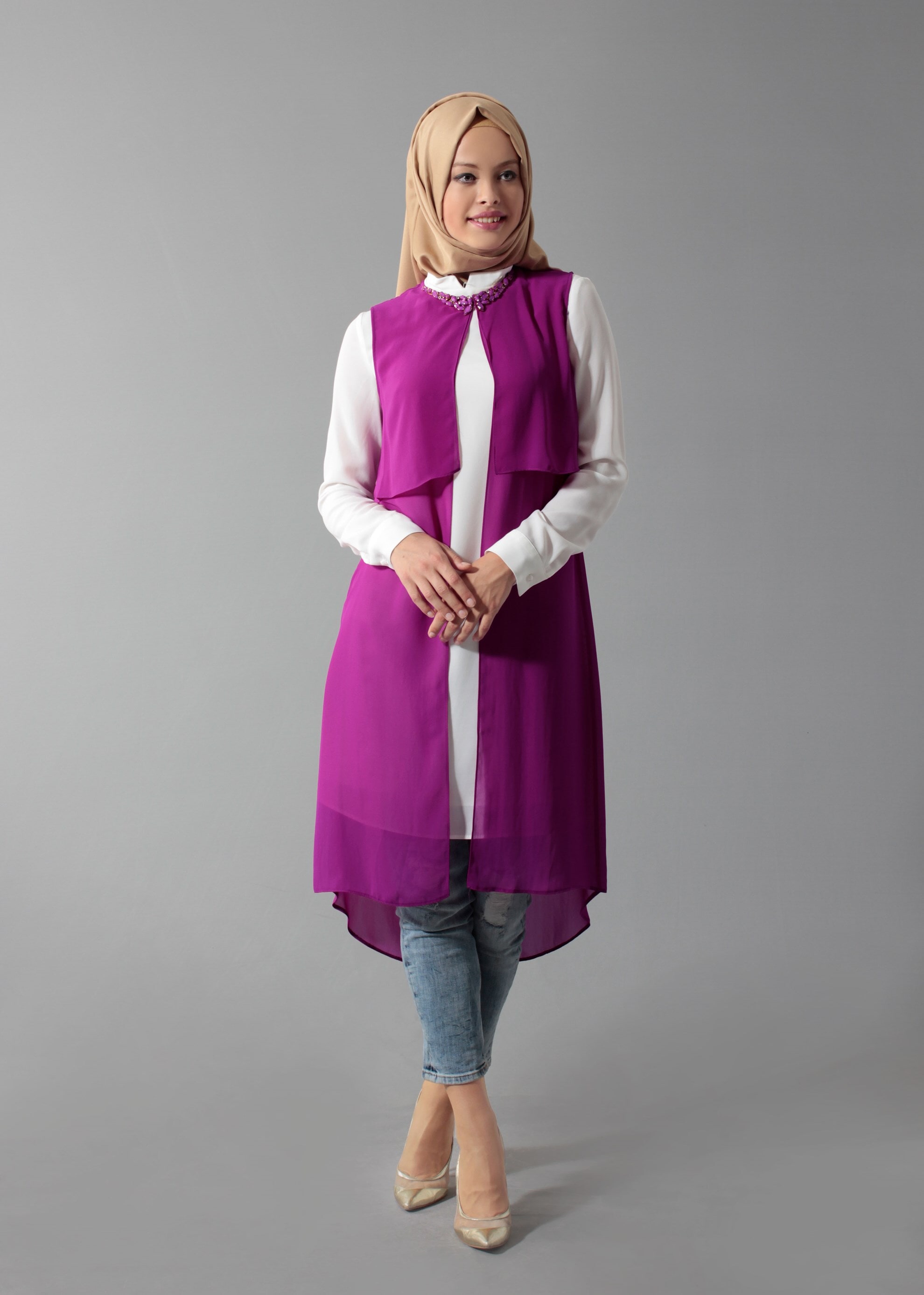 Tesettür giyim MOR 4635 New Multi Şifon 2&prime;li Tesettür Tunik 38/48 TEK40