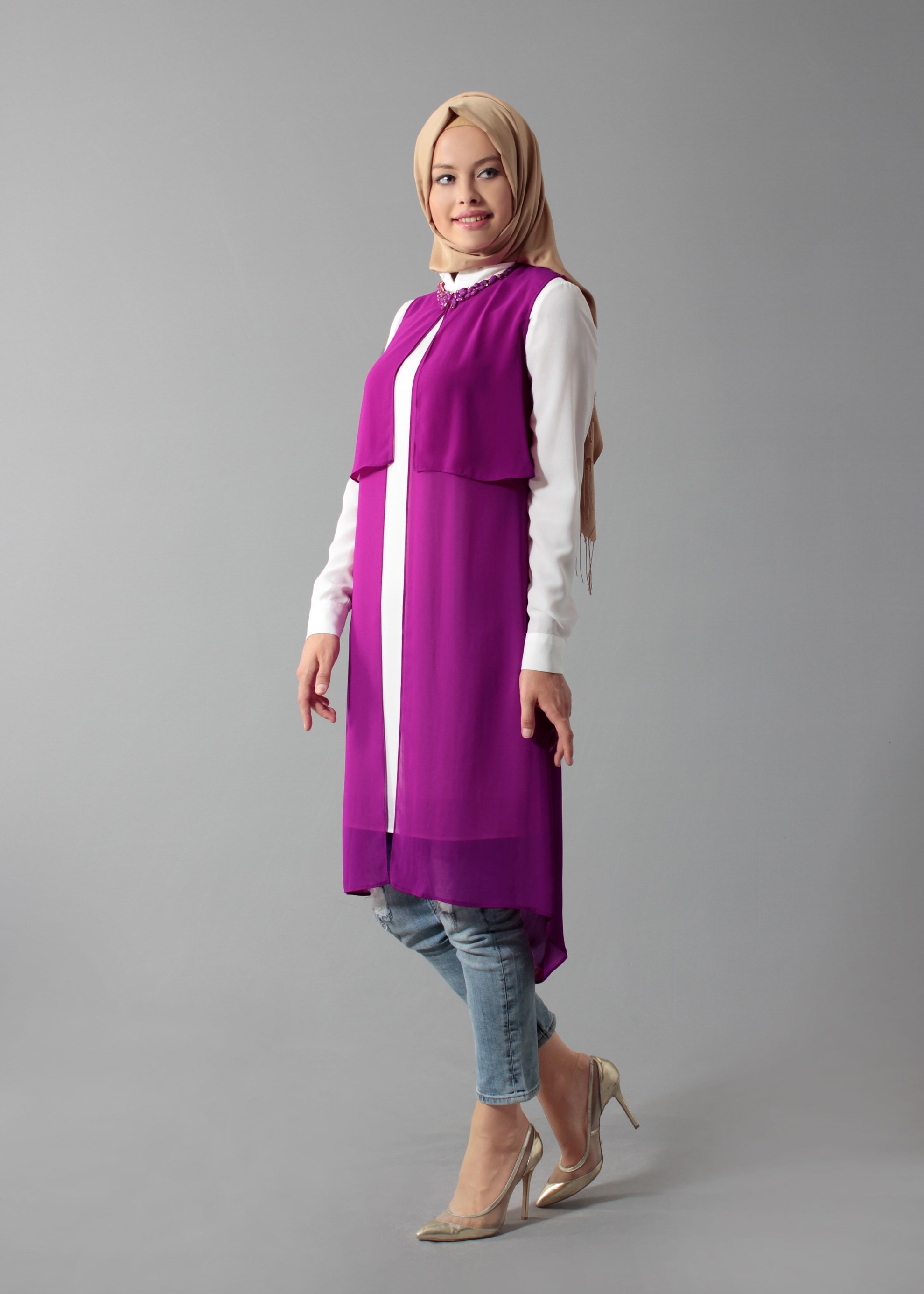 Tesettür giyim MOR 4635 New Multi Şifon 2&prime;li Tesettür Tunik 38/48 TEK40