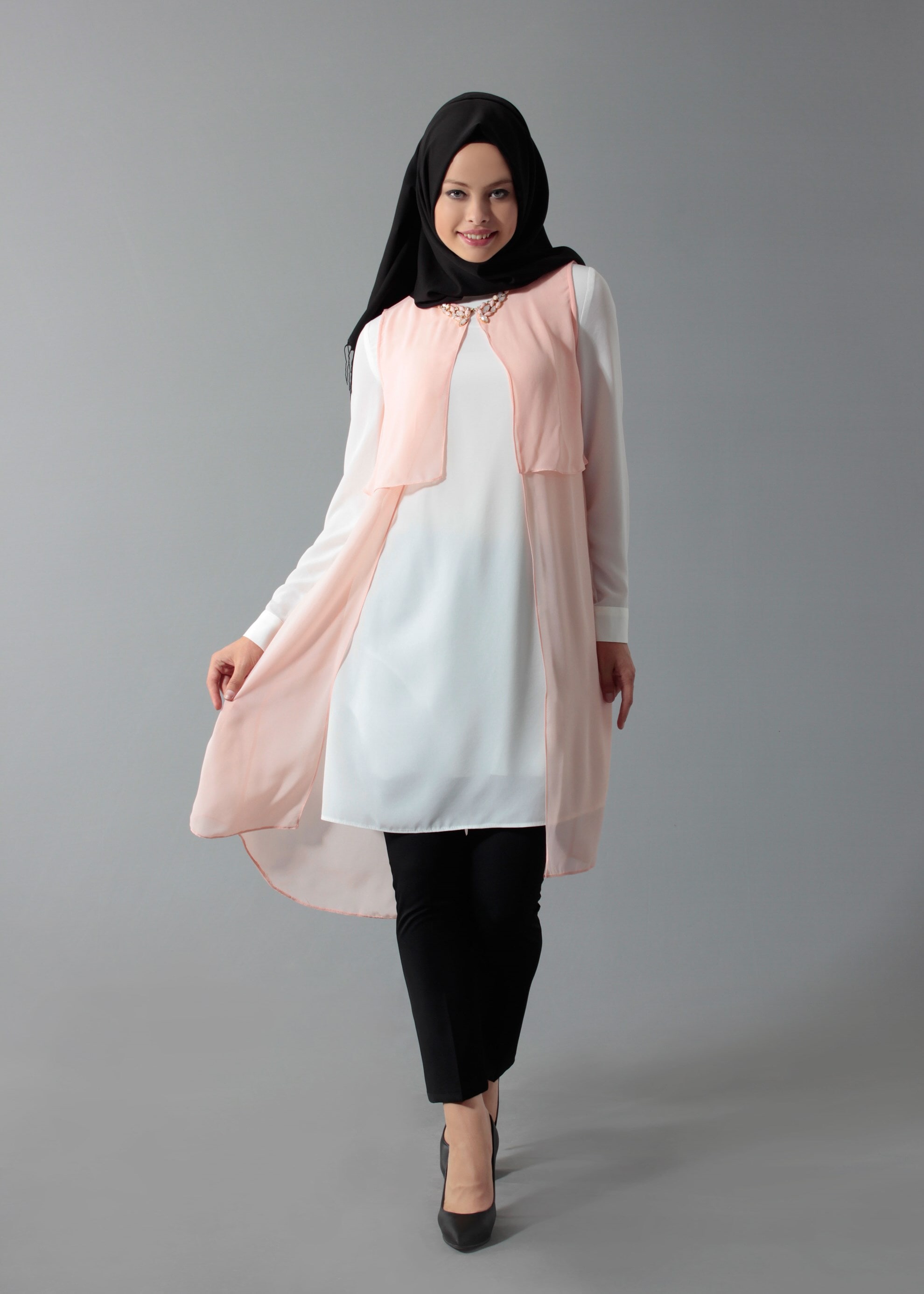 Tesettür giyim PUDRA 4635 New Multi Şifon 2&prime;li Tesettür Tunik 38/48 TEK40