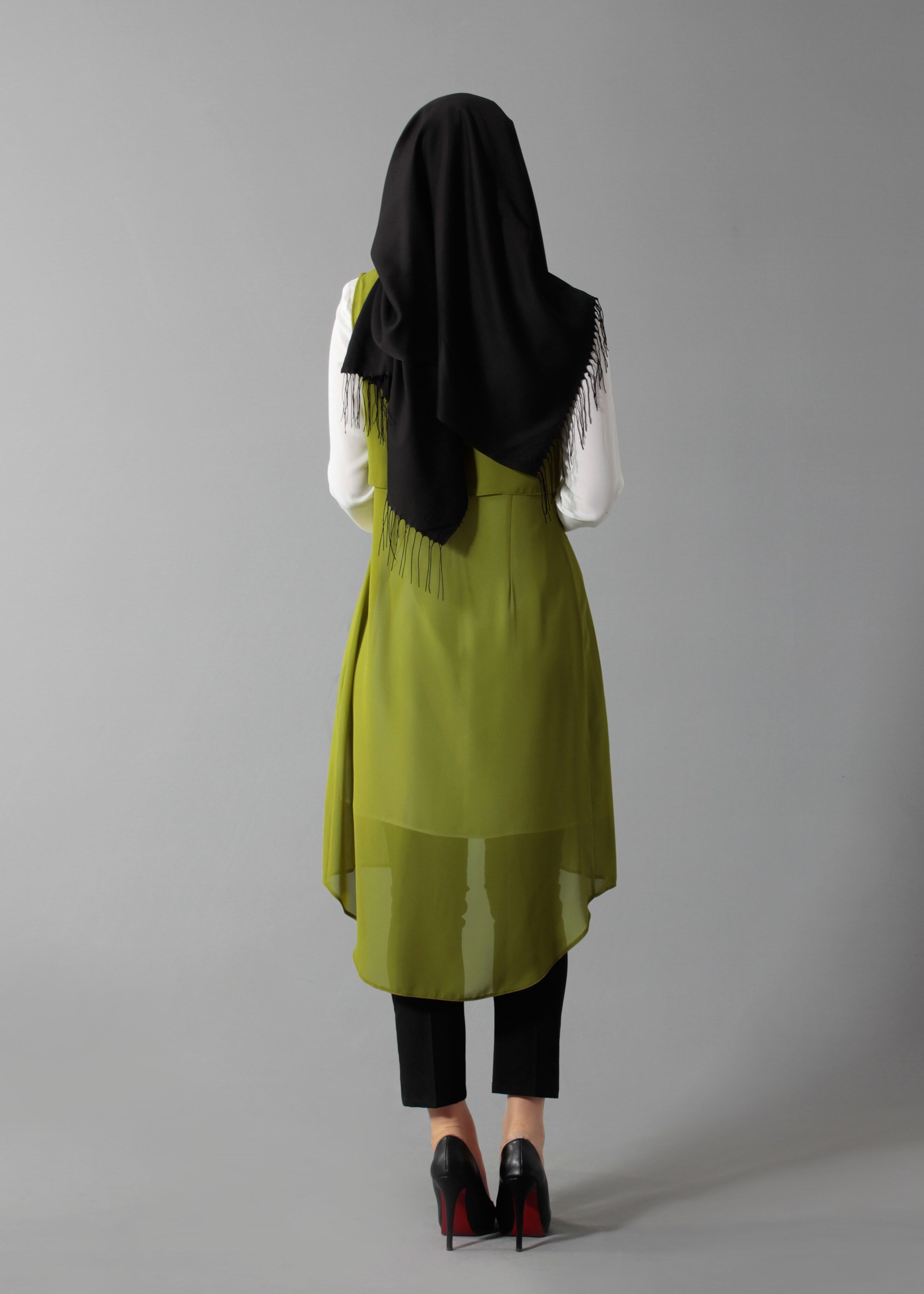 Tesettür giyim YEŞİL 4635 New Multi Şifon 2&prime;li Tesettür Tunik 38/48 TEK40