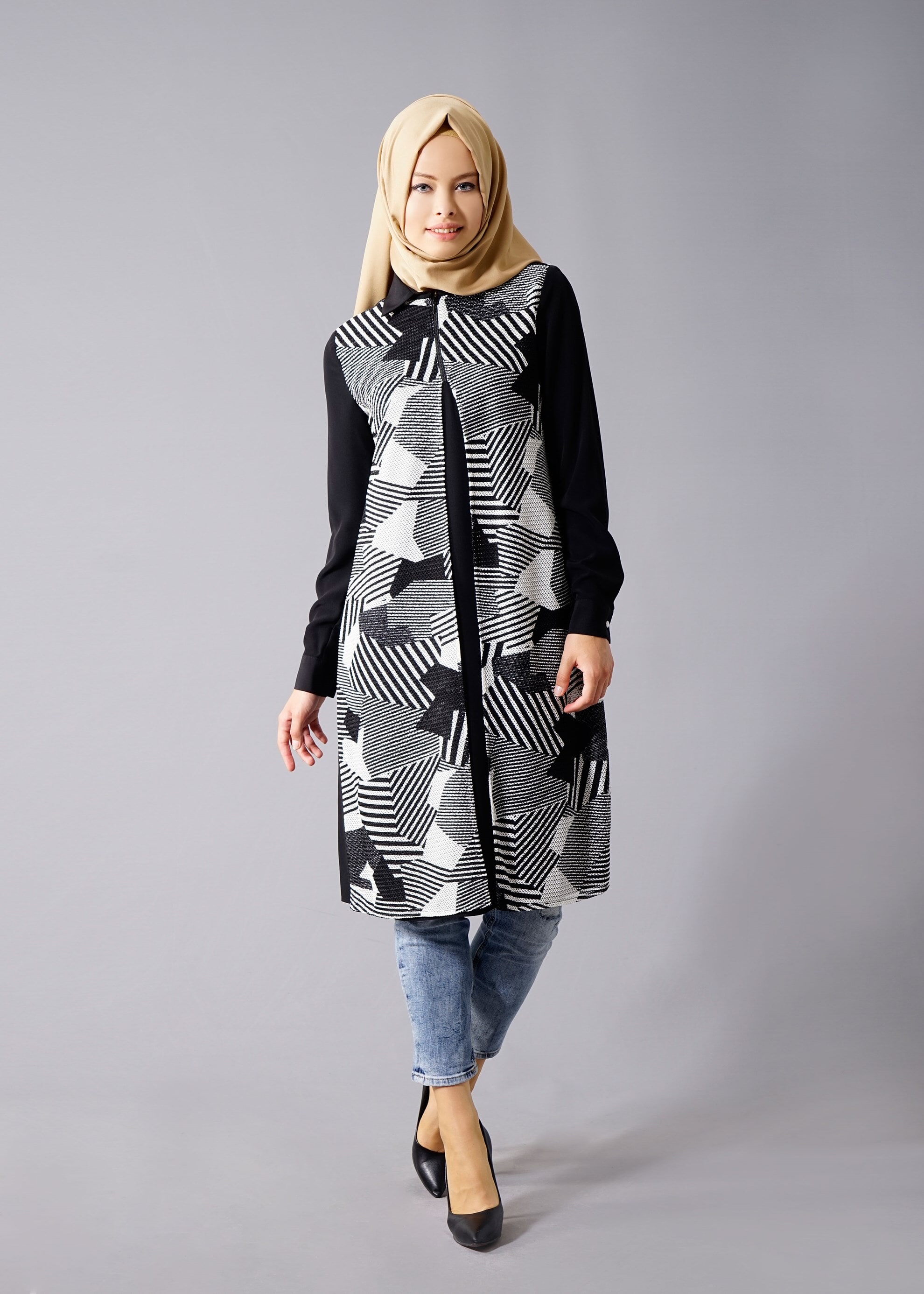 Tesettür giyim SİYAH 4637 New Loren Tesettür Tunik 40/48 TEK38