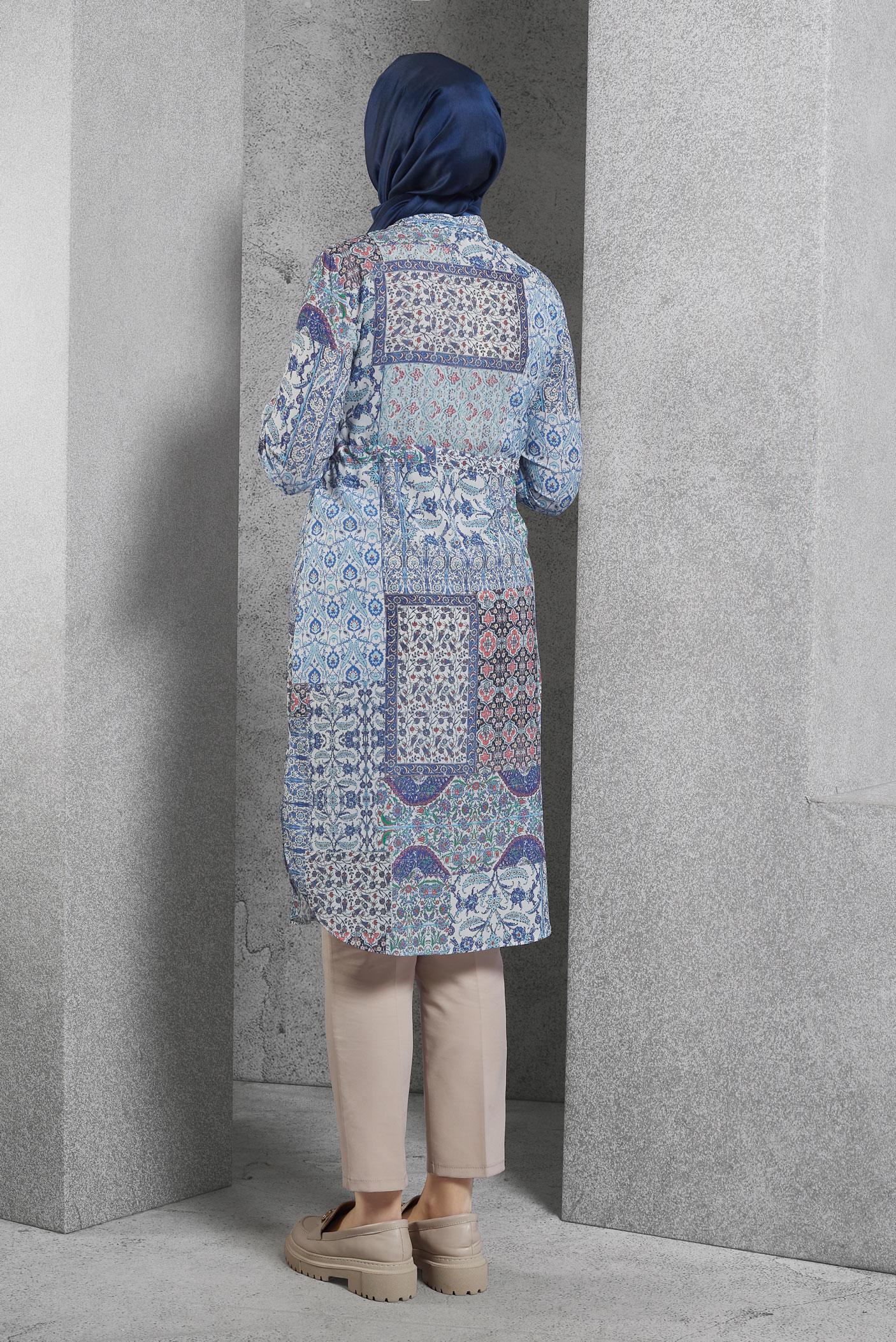 Tesettür giyim LACİVERT ETNİK DESENLİ TUNİK 4649