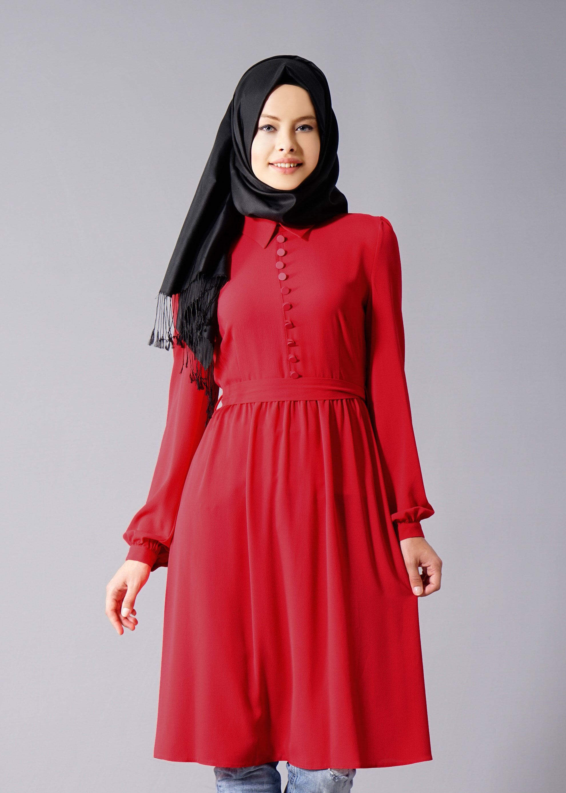 Tesettür giyim KIRMIZI 4661 Lima 7536 Tesettür Tunik 36/42 TEK38