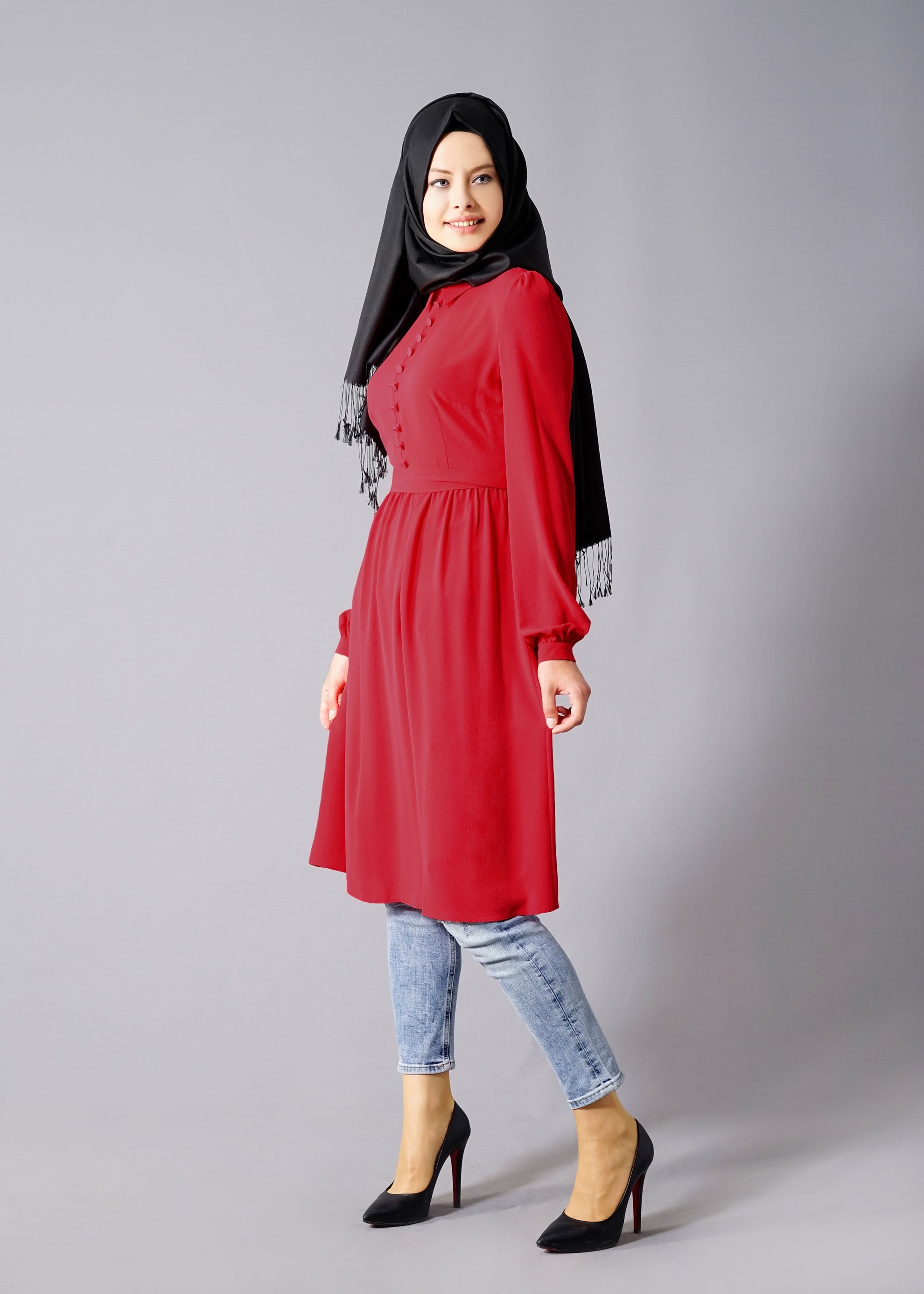 Tesettür giyim KIRMIZI 4661 Lima 7536 Tesettür Tunik 36/42 TEK38