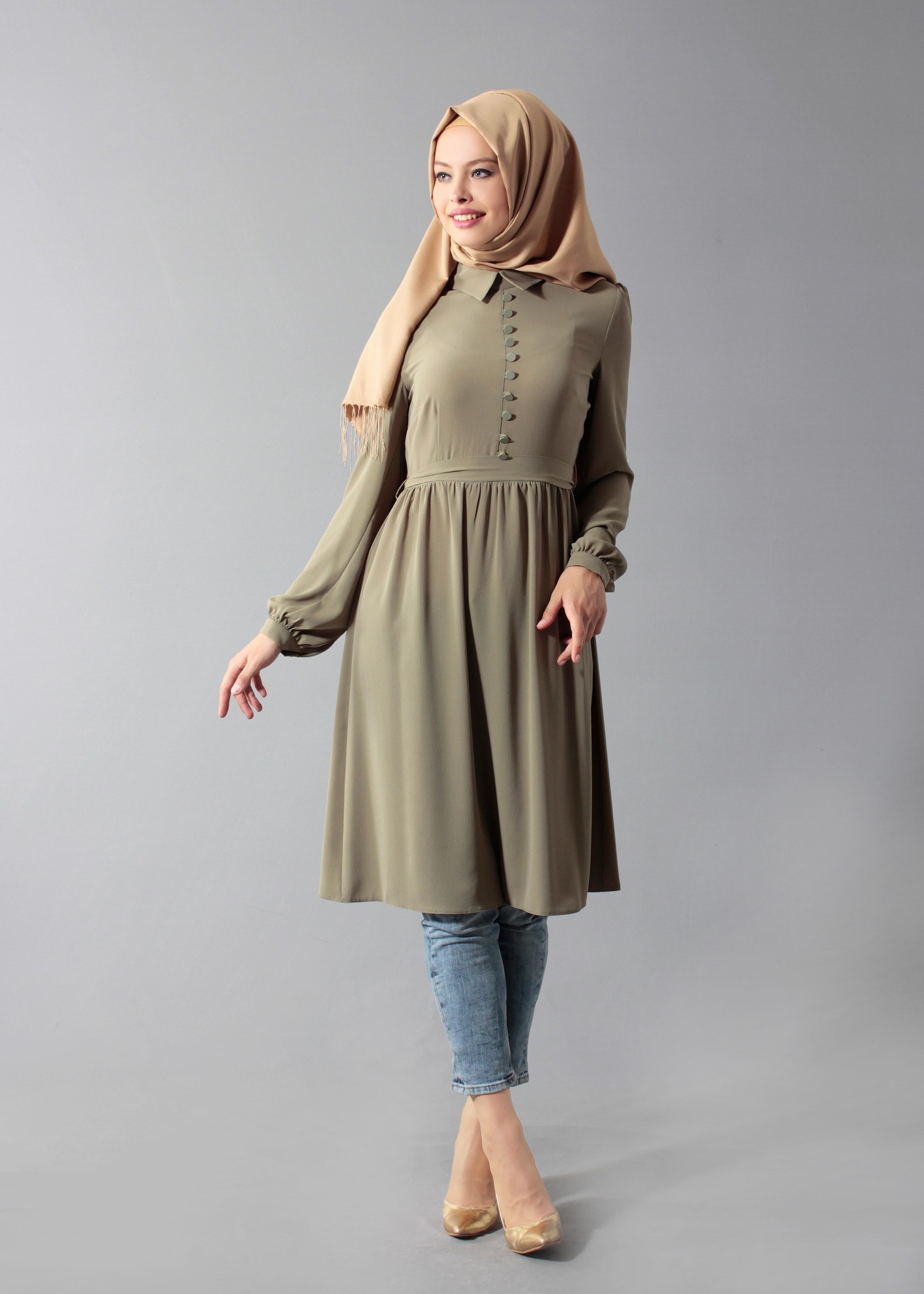 Tesettür giyim HAKİ 4661 Lima 7536 Tesettür Tunik 36/42 TEK38