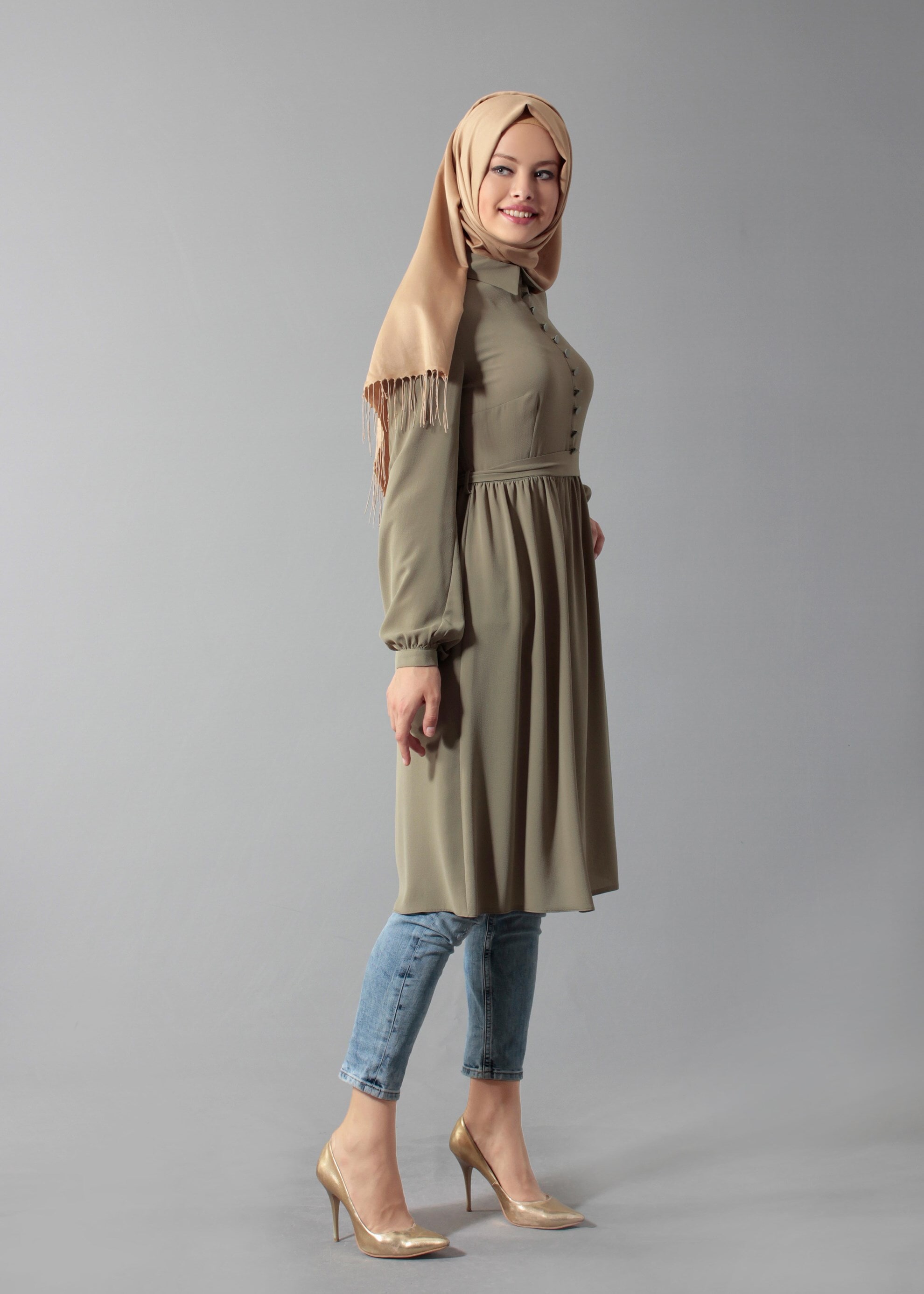 Tesettür giyim HAKİ 4661 Lima 7536 Tesettür Tunik 36/42 TEK38