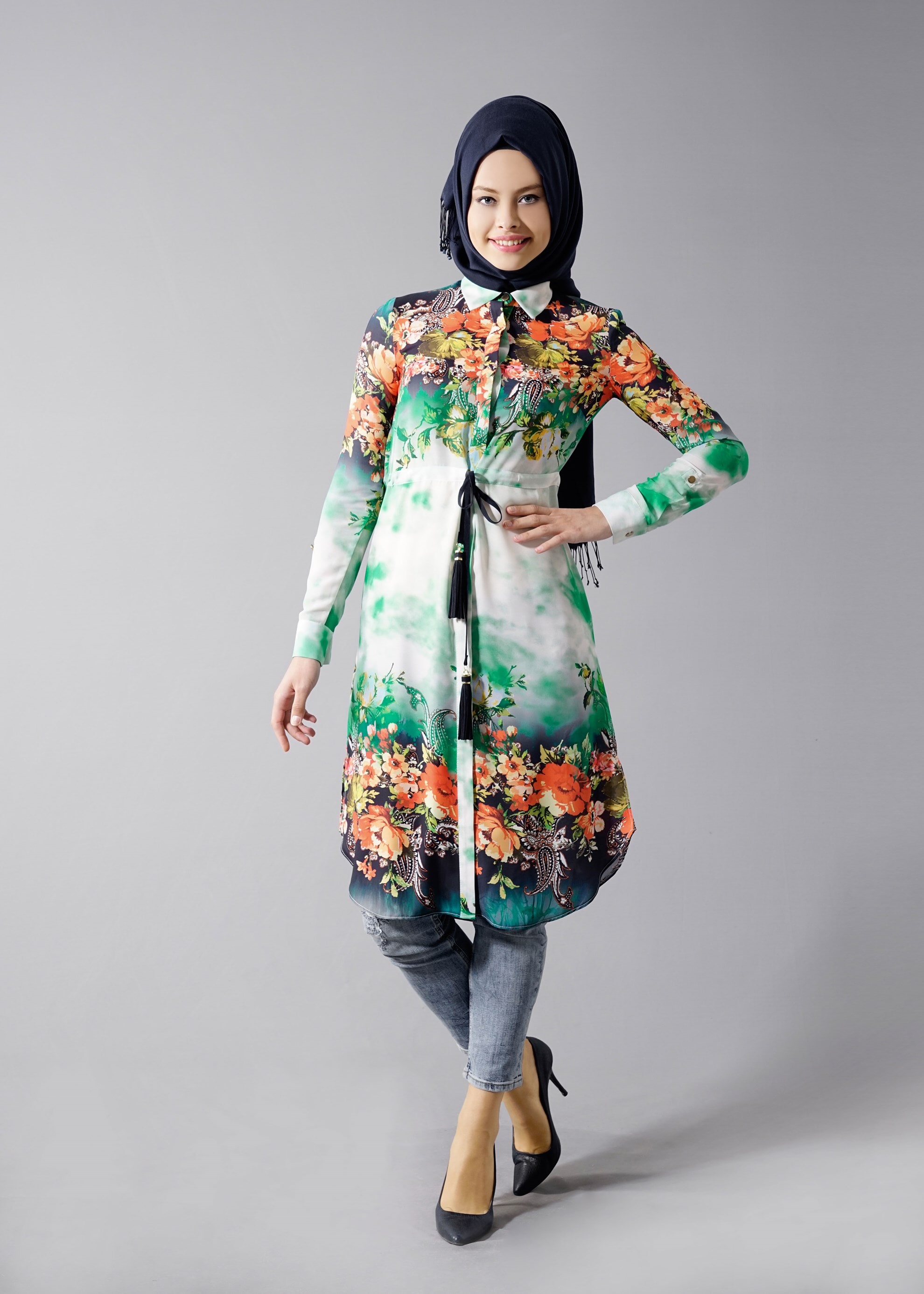 Tesettür giyim YEŞİL 4664 Queen 3115 Tesettür Tunik 38/46 TEK40