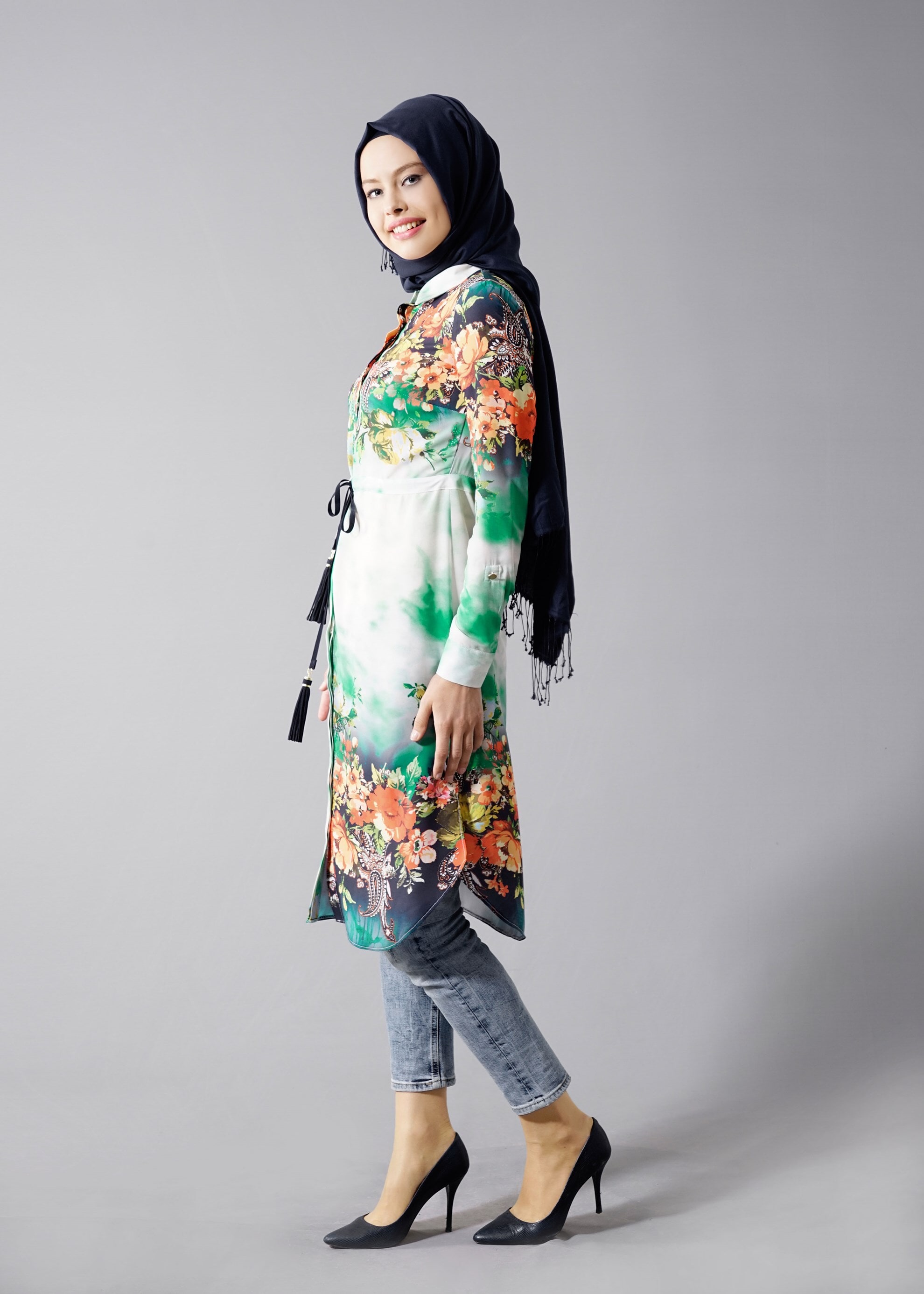 Tesettür giyim YEŞİL 4664 Queen 3115 Tesettür Tunik 38/46 TEK40