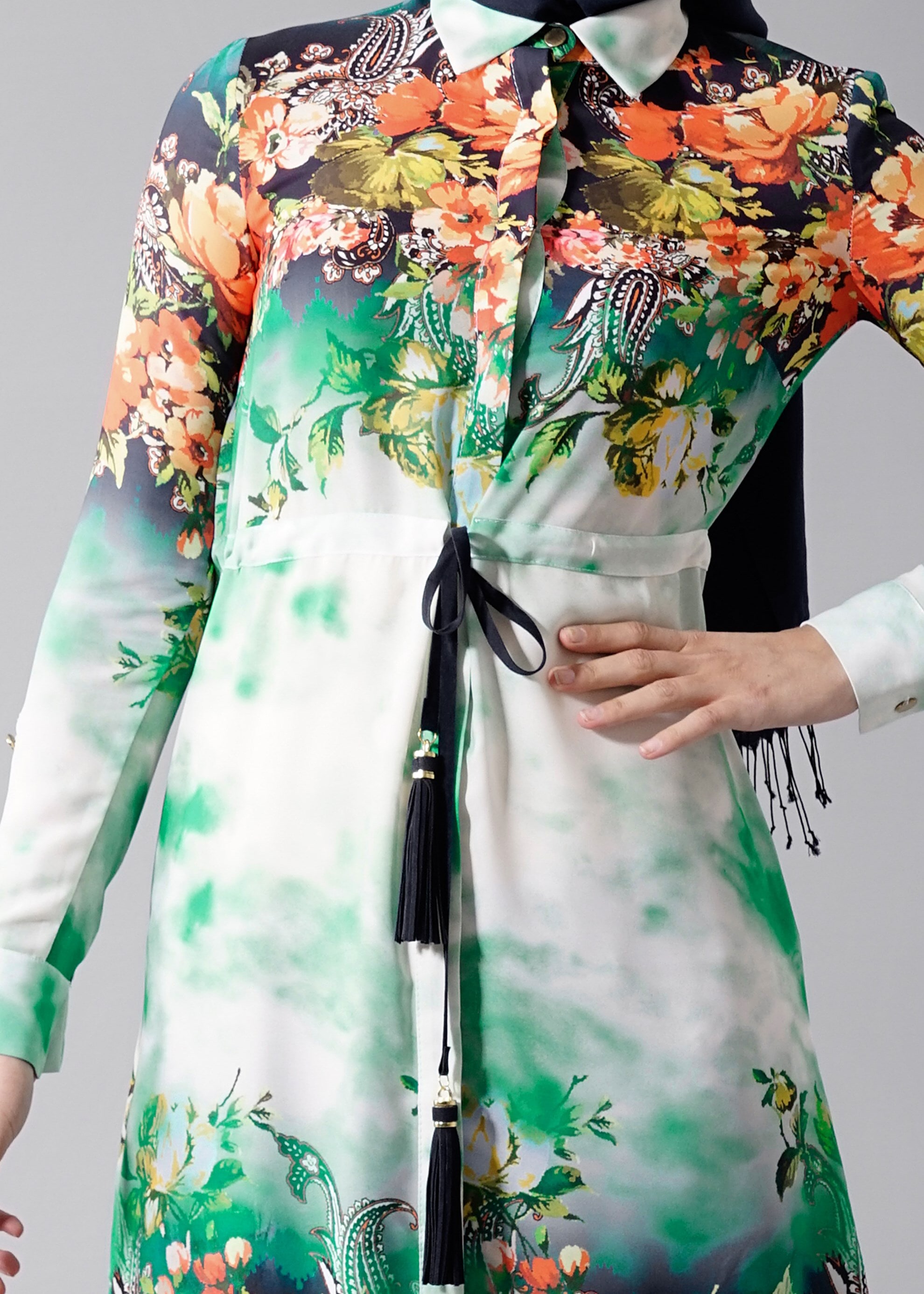 Tesettür giyim YEŞİL 4664 Queen 3115 Tesettür Tunik 38/46 TEK40