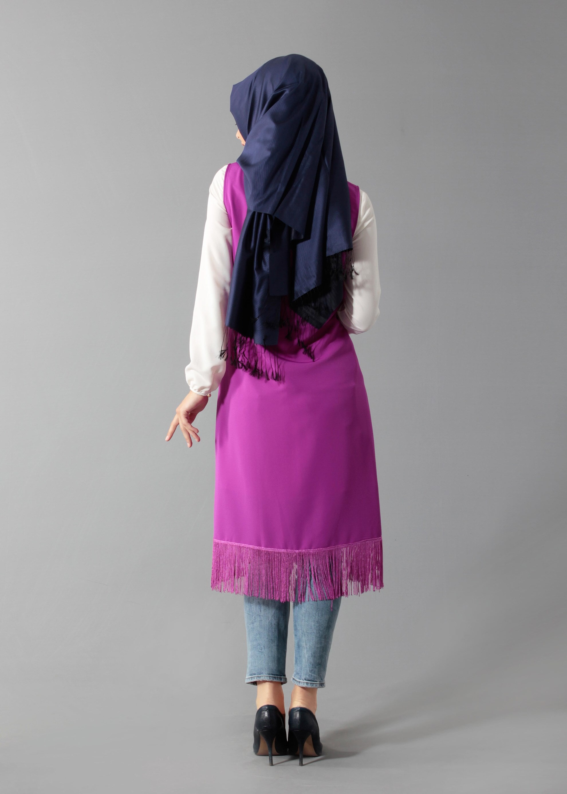 Tesettür giyim MOR DESENLİ YELEKLİ TUNİK 4670