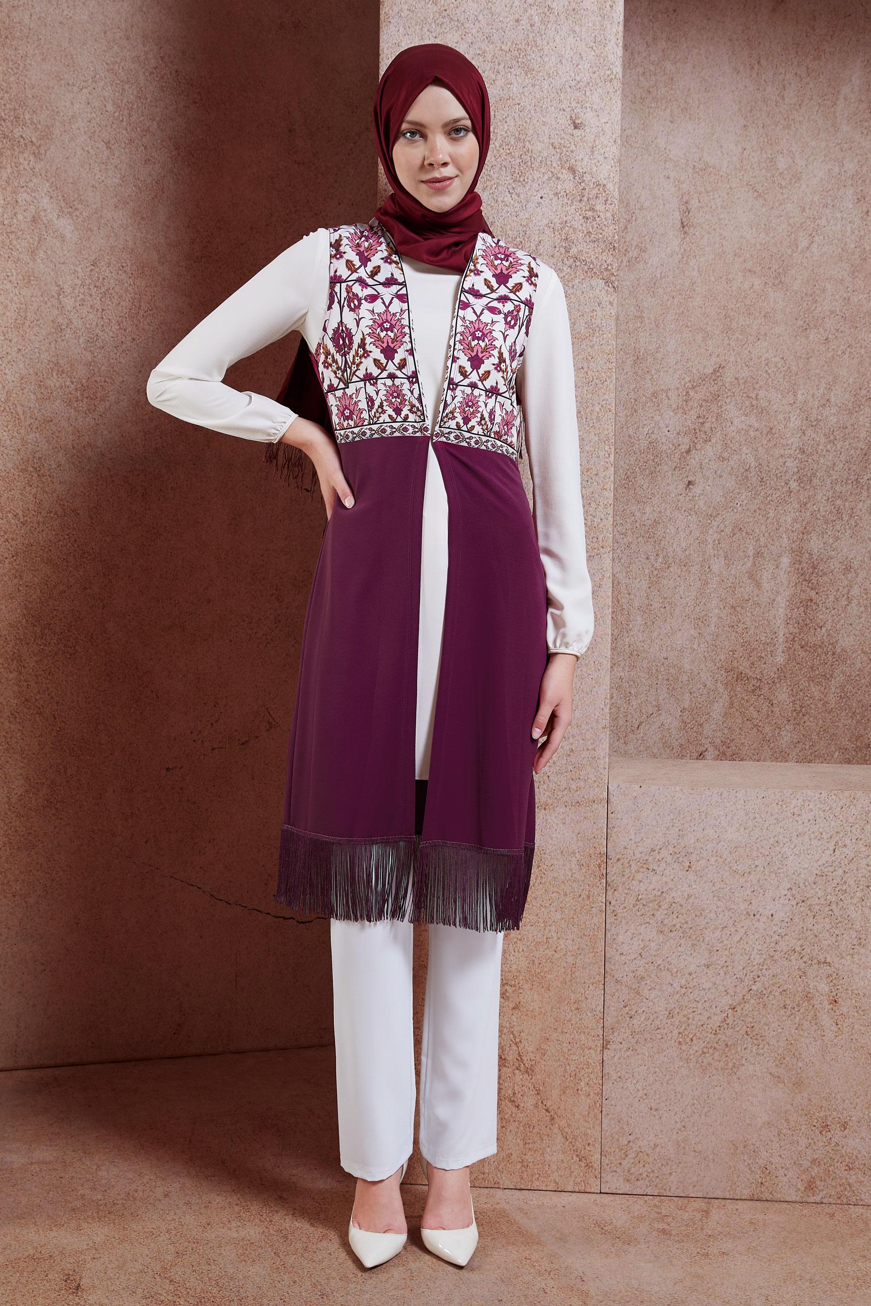 Tesettür giyim PUDRA DESENLİ YELEKLİ TUNİK 4670