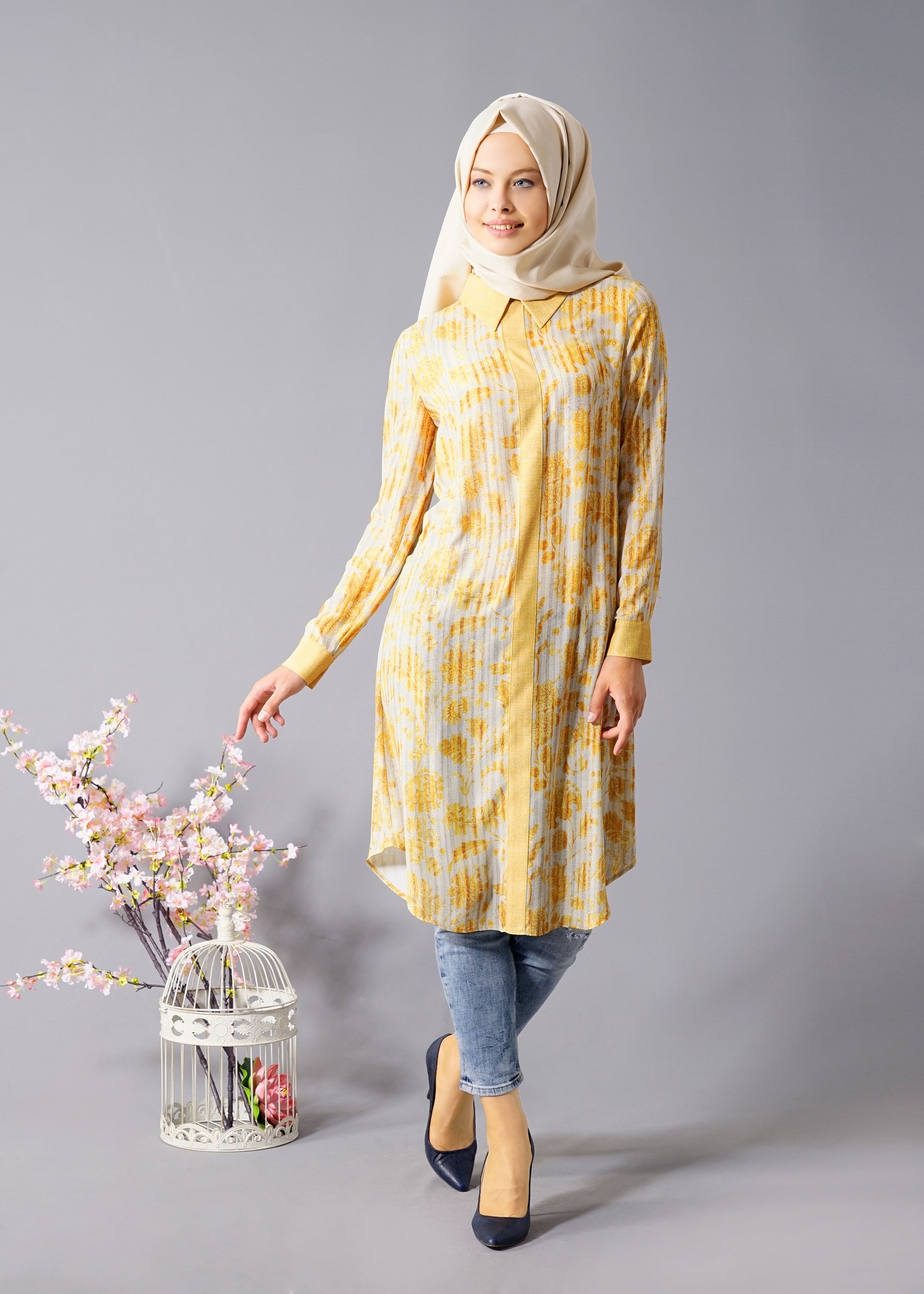 Tesettür giyim SARI 4672 Maglia 9761 Tesettür Tunik 40/48