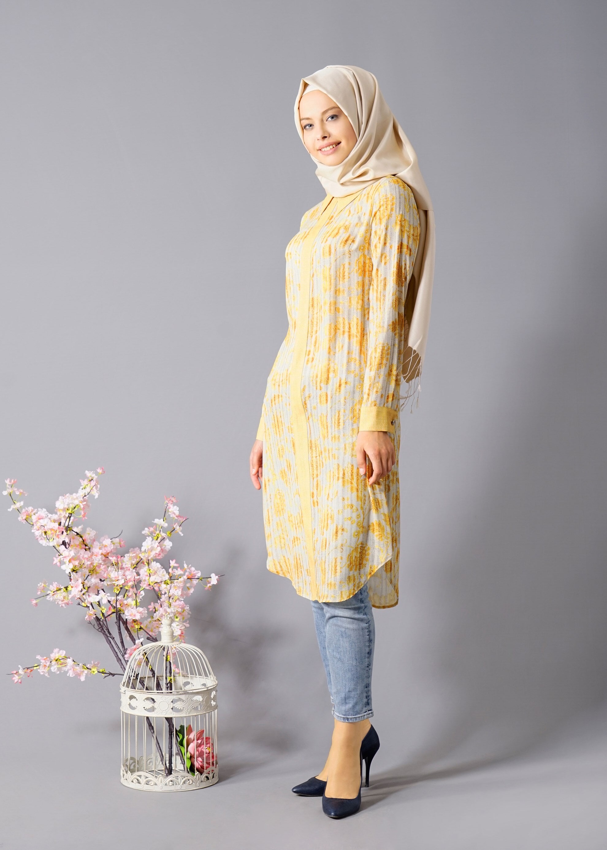 Tesettür giyim SARI 4672 Maglia 9761 Tesettür Tunik 40/48