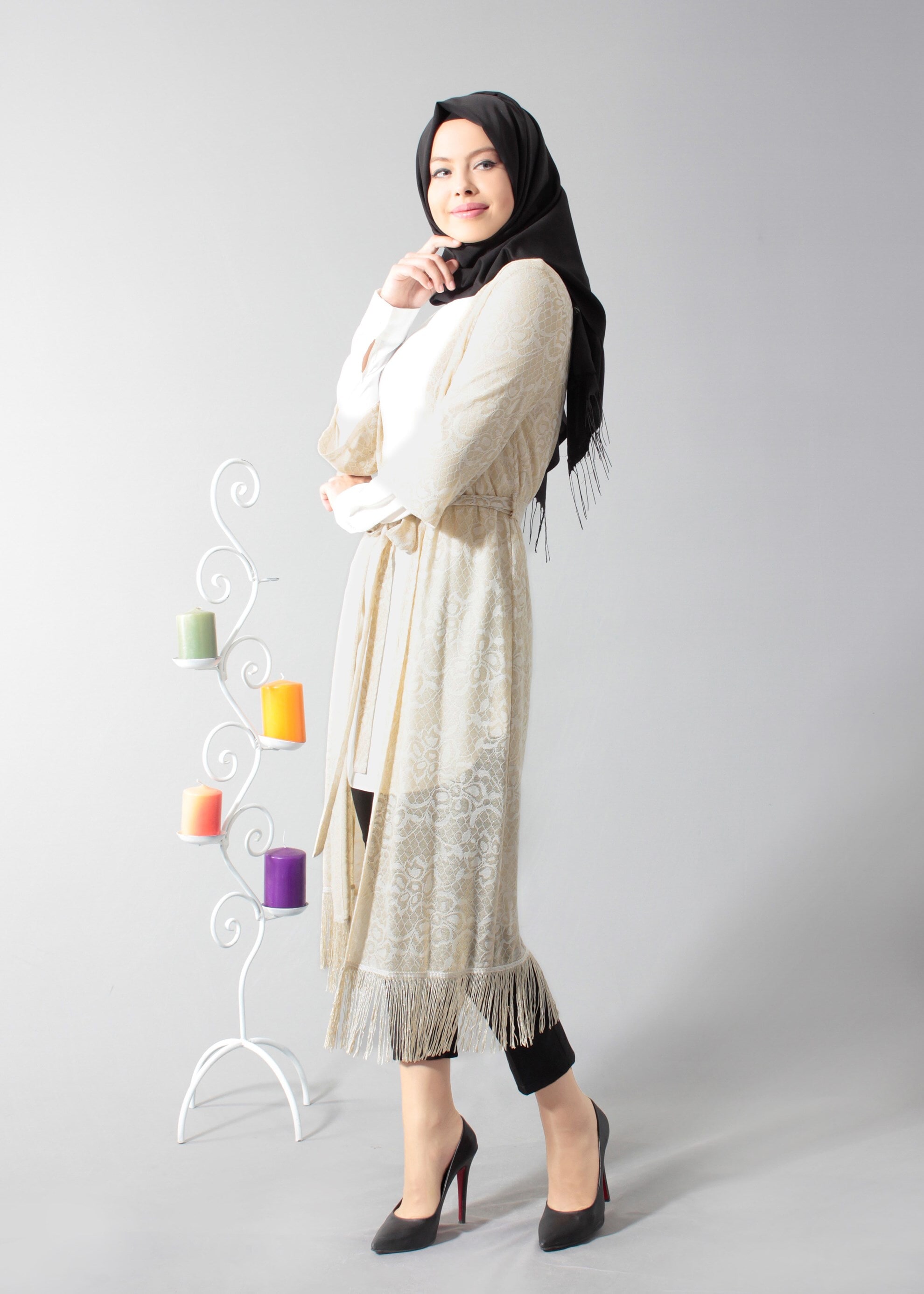 Tesettür giyim BEJ PÜSKÜLLÜ TUNİK 4676 