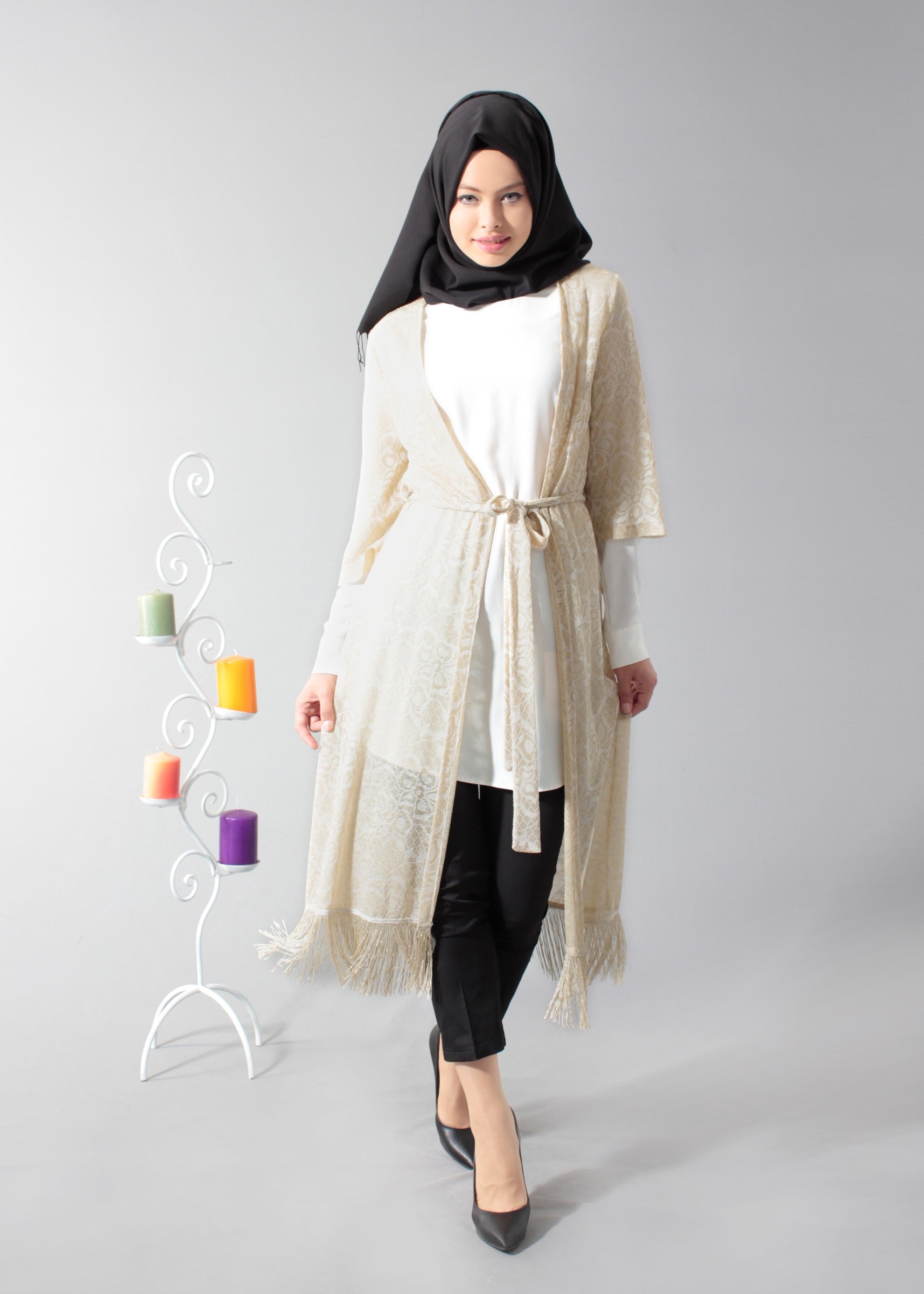 Tesettür giyim BEJ PÜSKÜLLÜ TUNİK 4676 