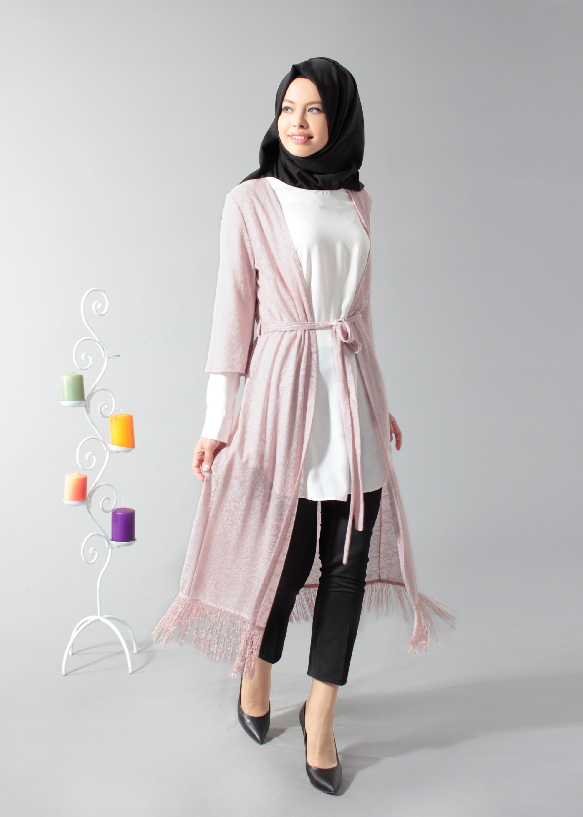 Tesettür giyim PUDRA PÜSKÜLLÜ TUNİK 4676 