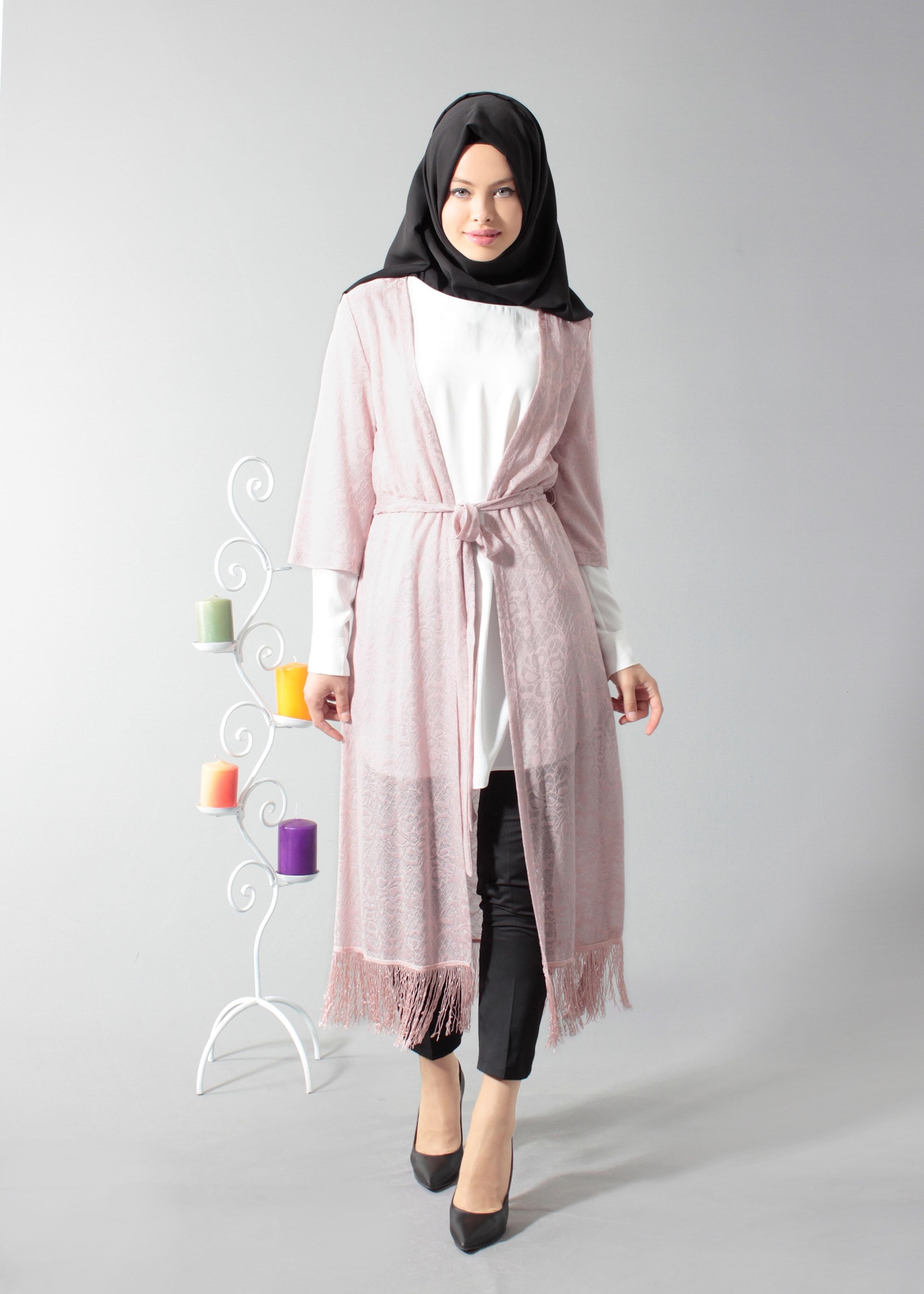 Tesettür giyim PUDRA PÜSKÜLLÜ TUNİK 4676 