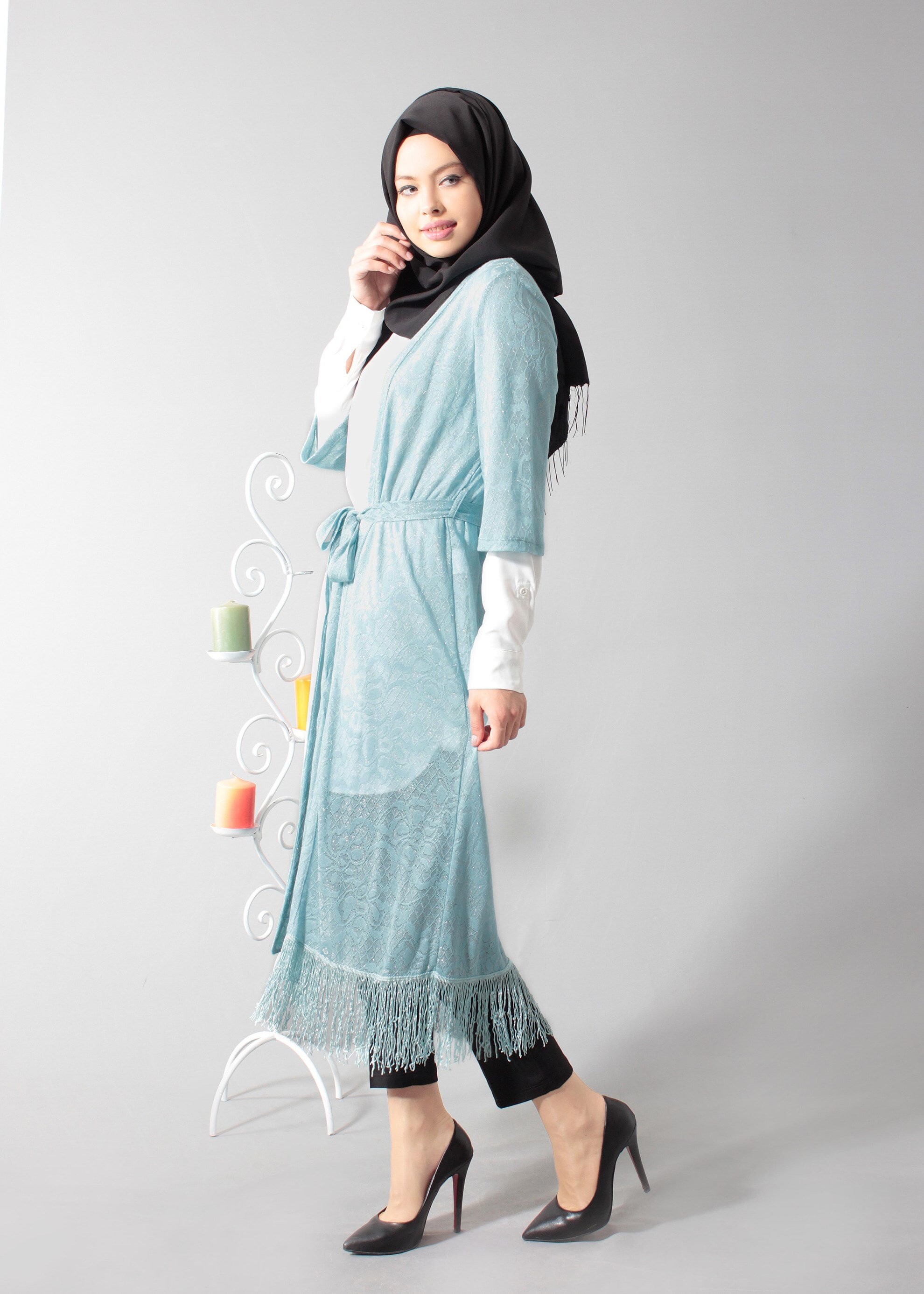 Tesettür giyim YEŞİL PÜSKÜLLÜ TUNİK 4676 