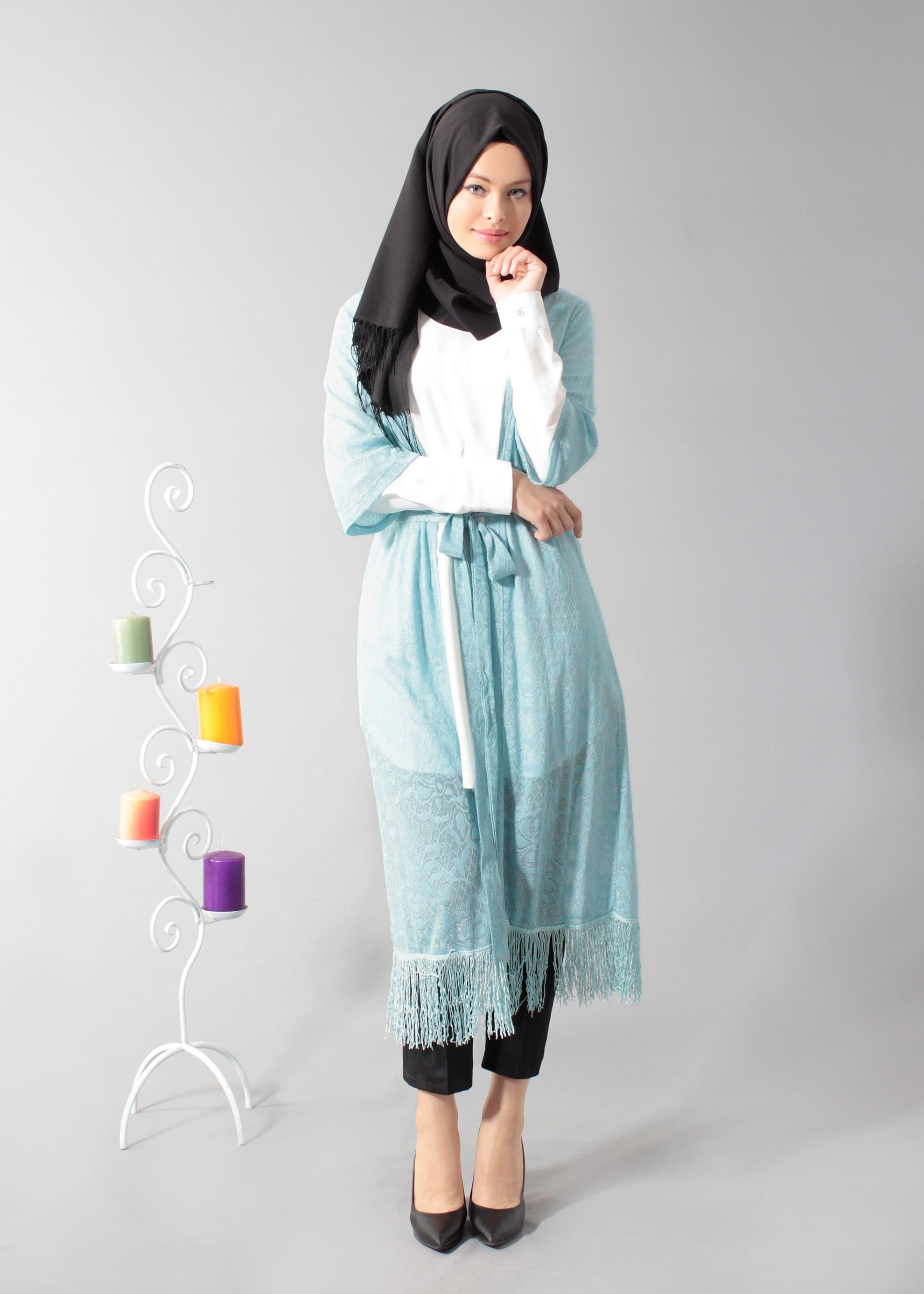 Tesettür giyim YEŞİL PÜSKÜLLÜ TUNİK 4676 