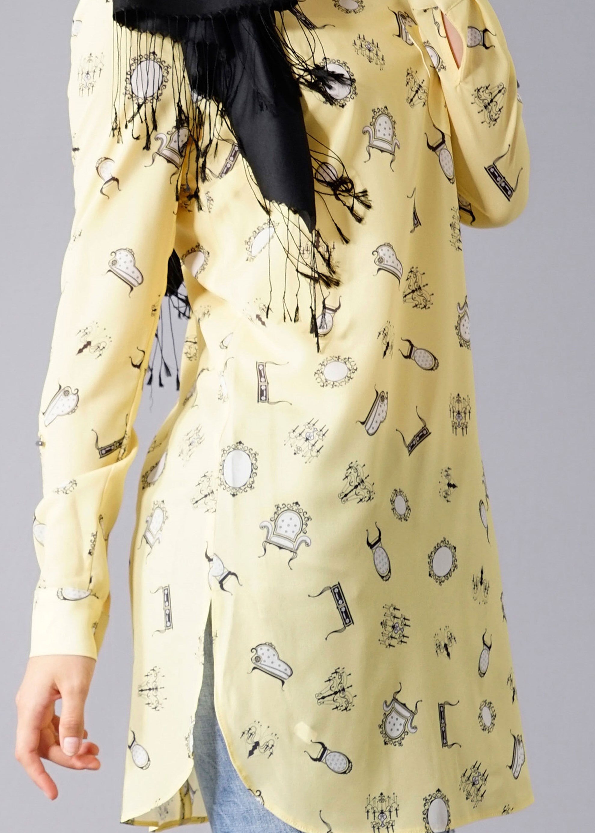 Tesettür giyim SARI DESENLİ TUNİK 4681 