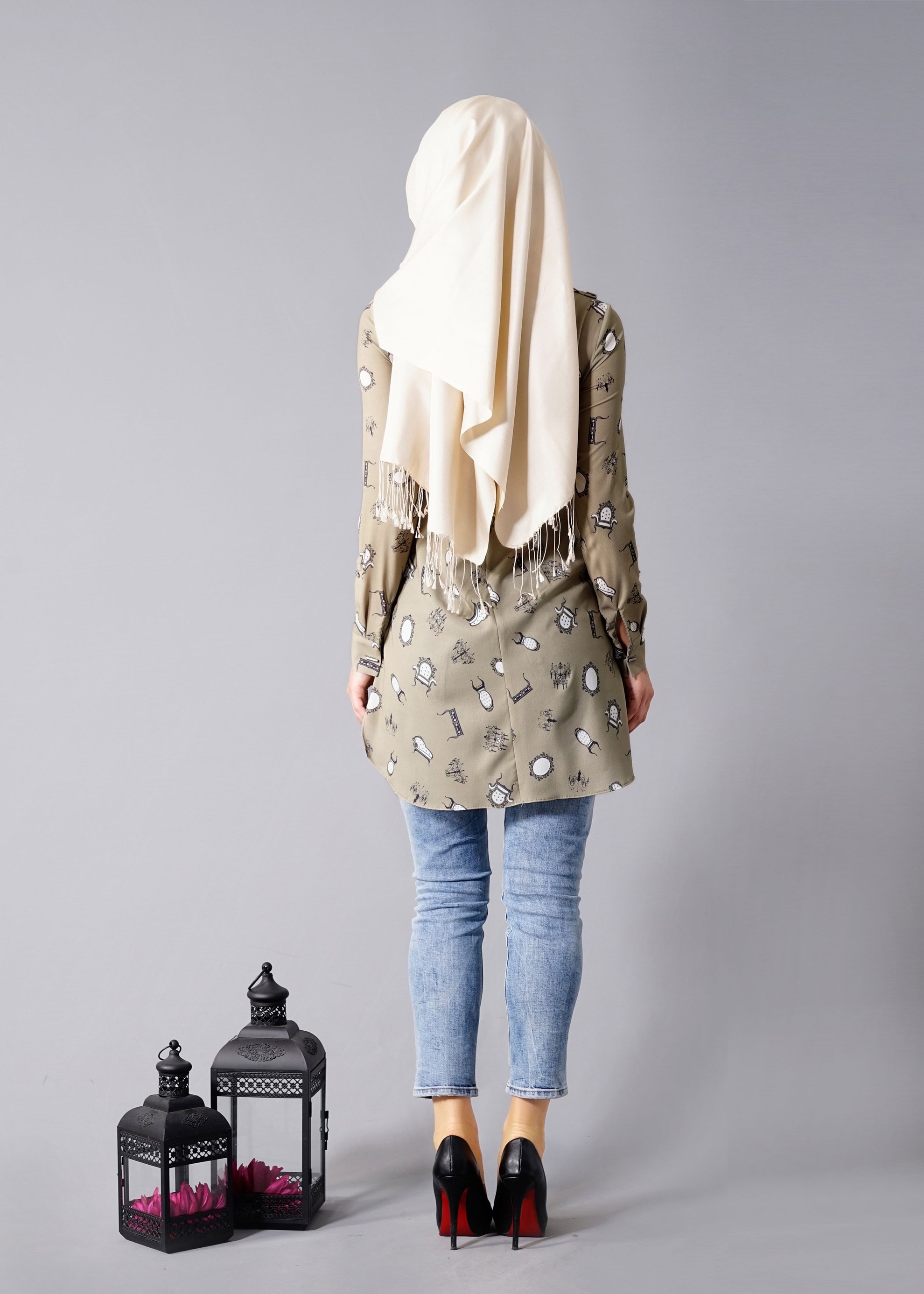 Tesettür giyim HAKİ DESENLİ TUNİK 4681 