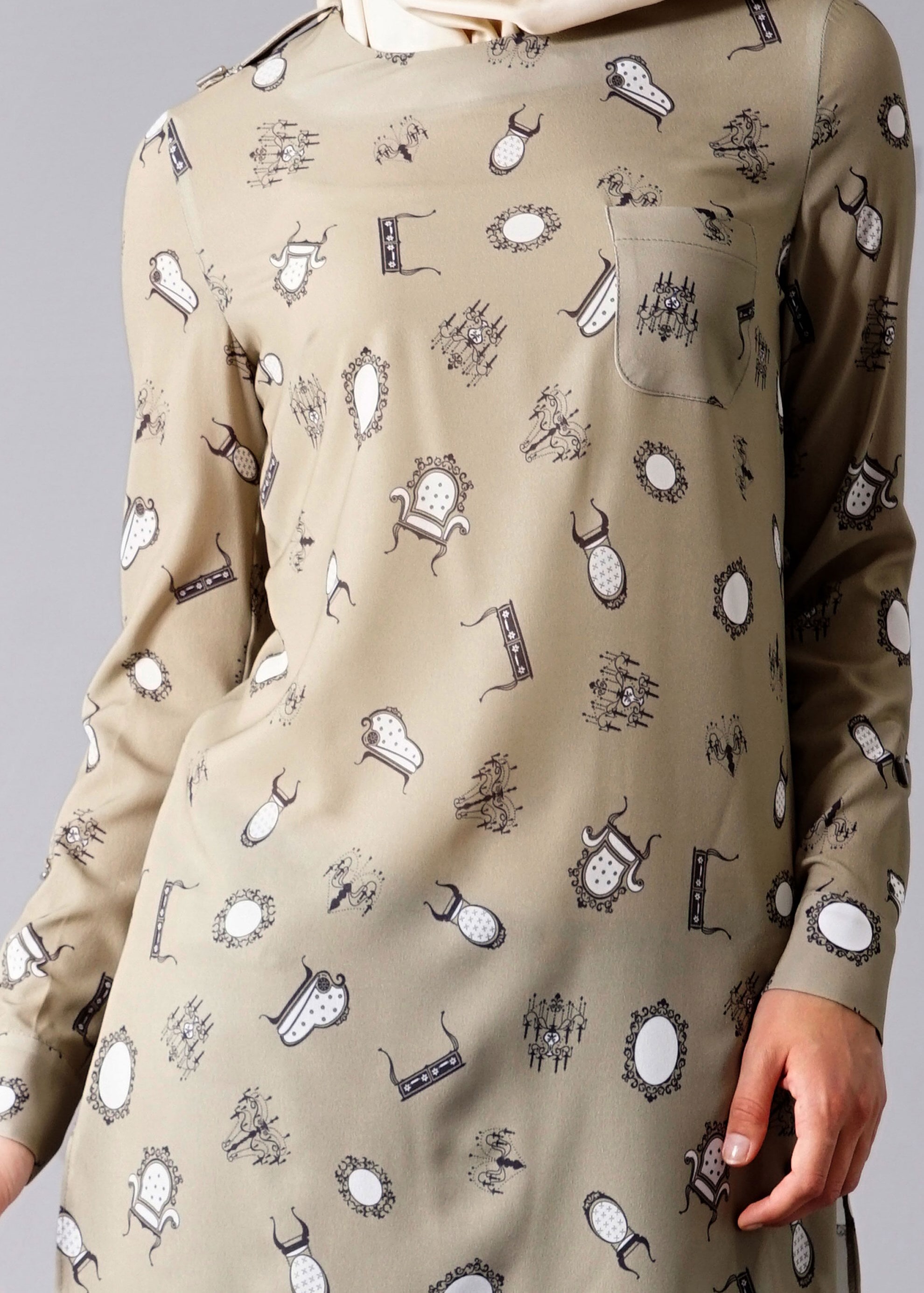 Tesettür giyim HAKİ DESENLİ TUNİK 4681 