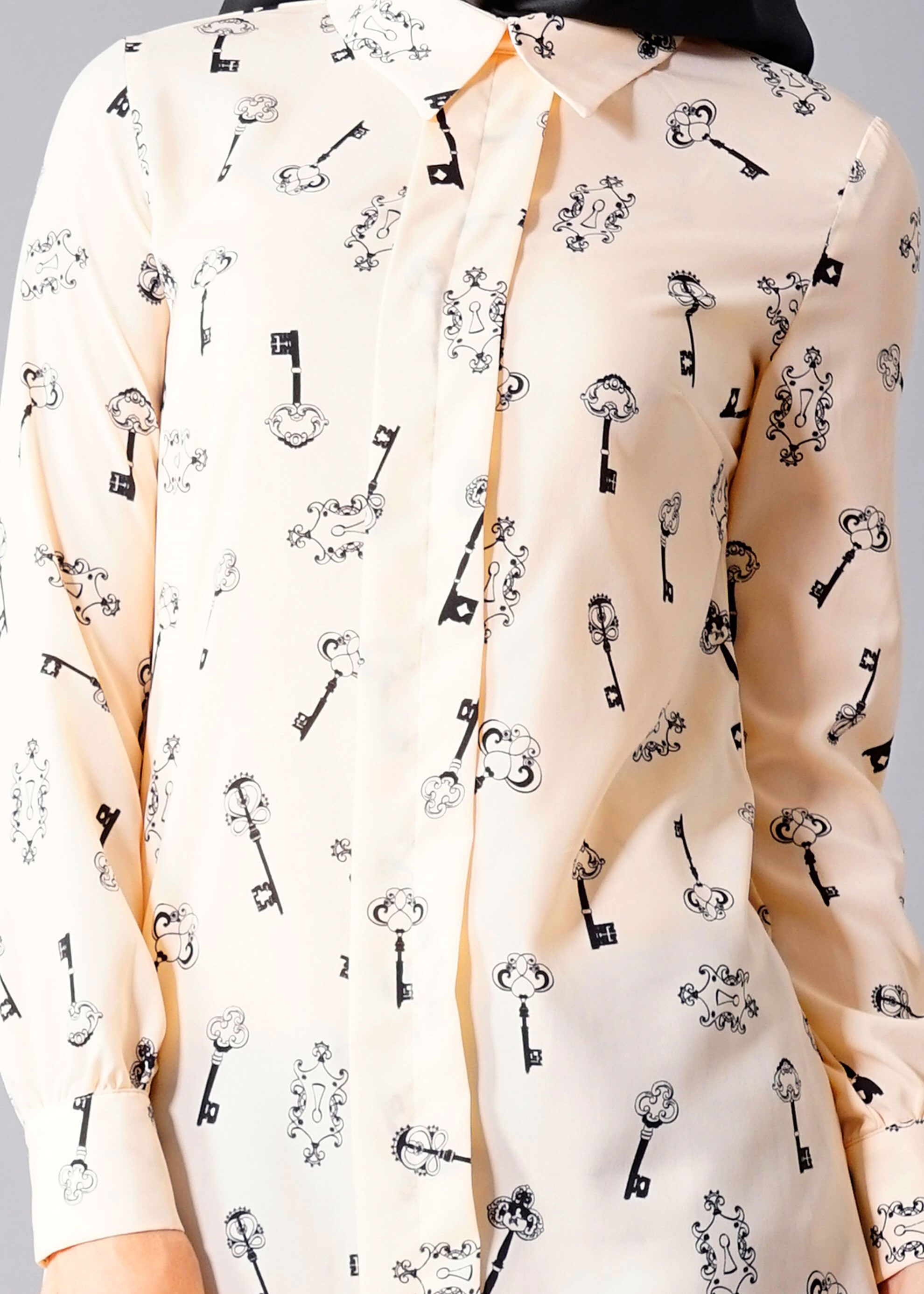 Tesettür giyim PUDRA DESENLİ FERMUARLI TUNİK 4685 